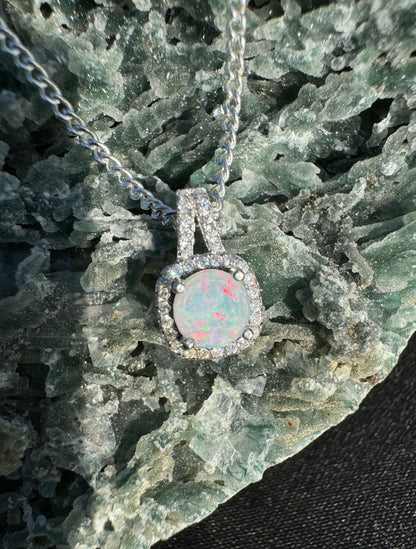 'Kimberley Glow' ~ Handcrafted 1.0ct Solid Lightning Ridge Opal and Cubic Zirconia Sterling Silver Pendant Necklace - Iona Opal Australia