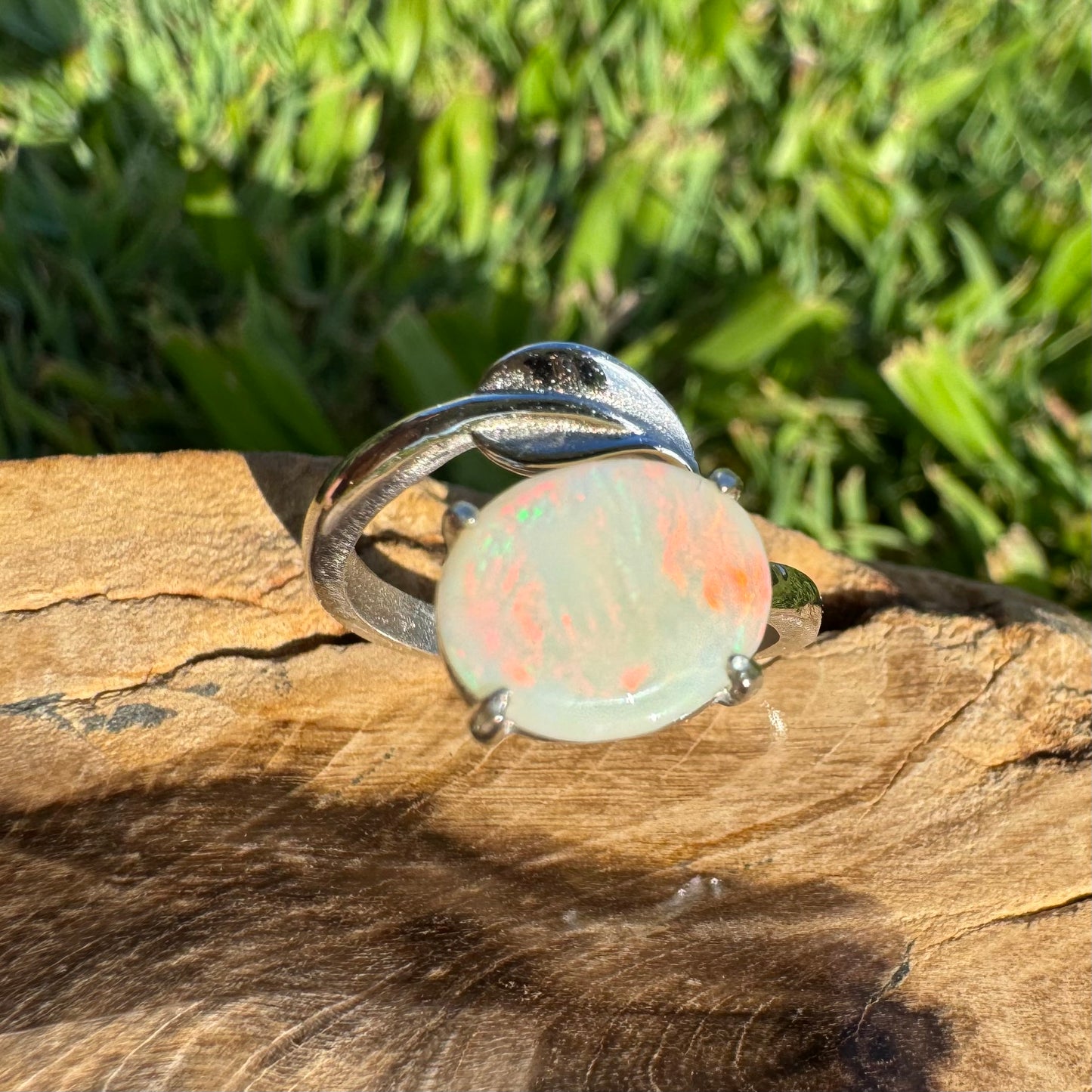 Handcrafted 2.4ct Solid Lighting Ridge Opal Sterling Silver Ring