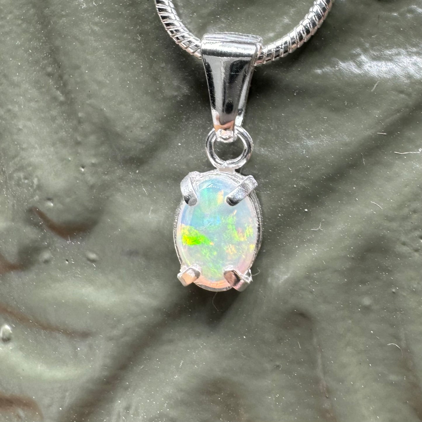 'Reef Radiance' ~ Handcrafted 0.6ct Solid Lightning Ridge Opal Sterling Silver Pendant