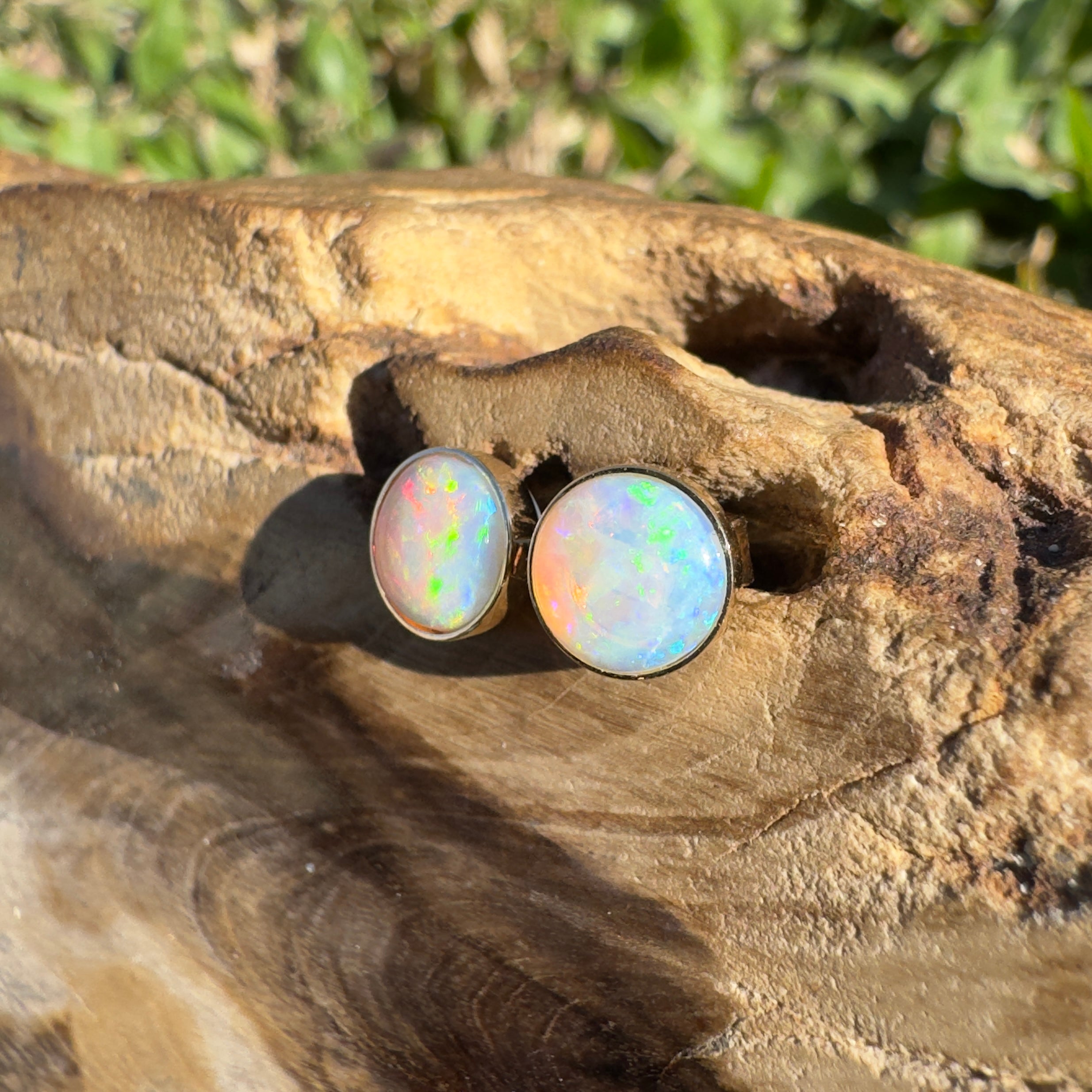 1.6ct Coober Pedy Opal Stud Earrings ~ 'Lorne Sunset' | 14ct Yellow Gold | Solid Australian Opal