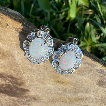 1.4ct Solid Coober Pedy Opal and Cubic Zirconia Sterling Silver Earrings