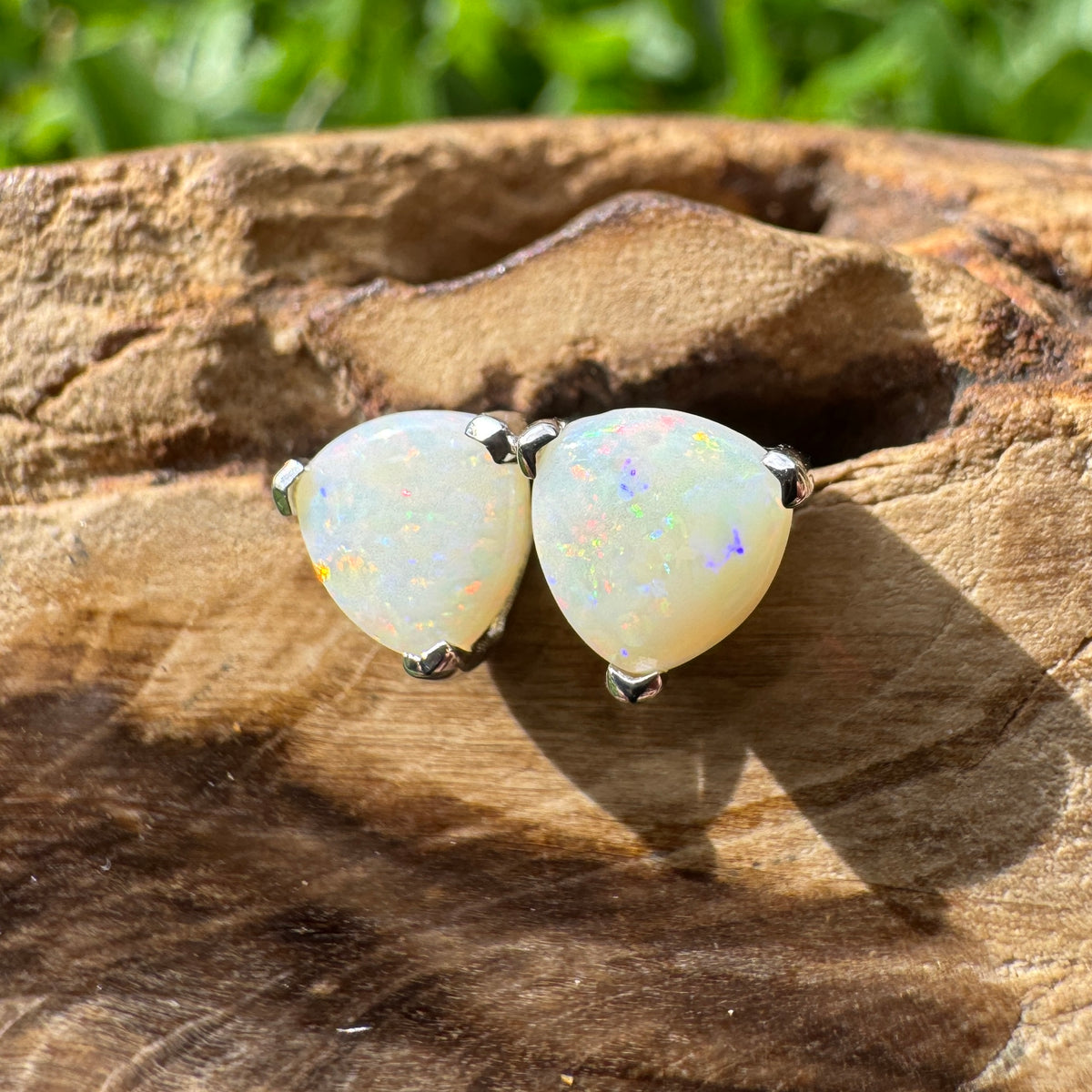 1ct Coober Pedy Opal Stud Earrings ~ 'Mount Wellington Rainbow' | 925 Sterling Silver | Solid Australian Opal