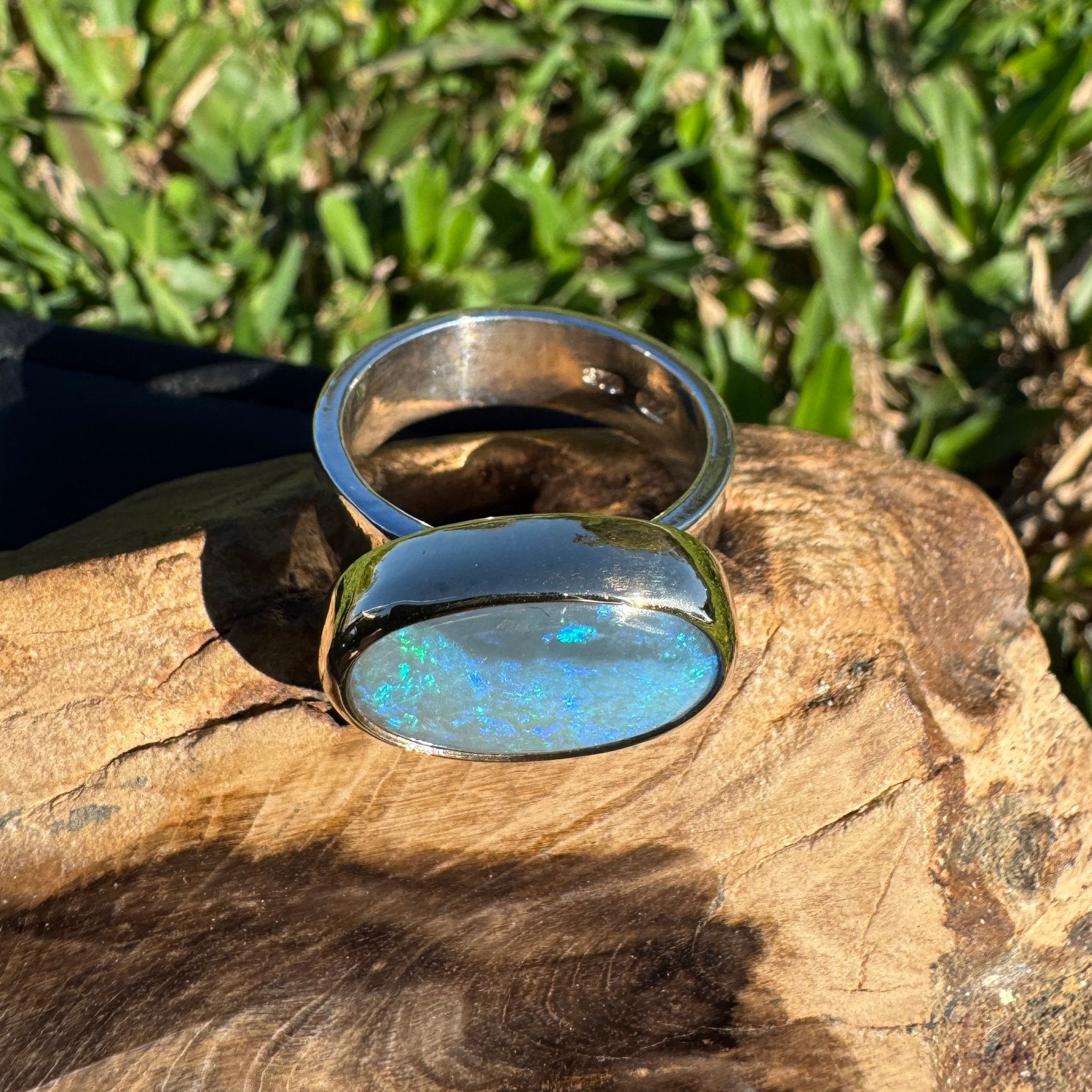 6ct Lightning Ridge Opal Ring ~ 'Bells Beach Blues' | Two-Tone 9ct Gold & 925 Sterling Silver | Solid Australian Opal