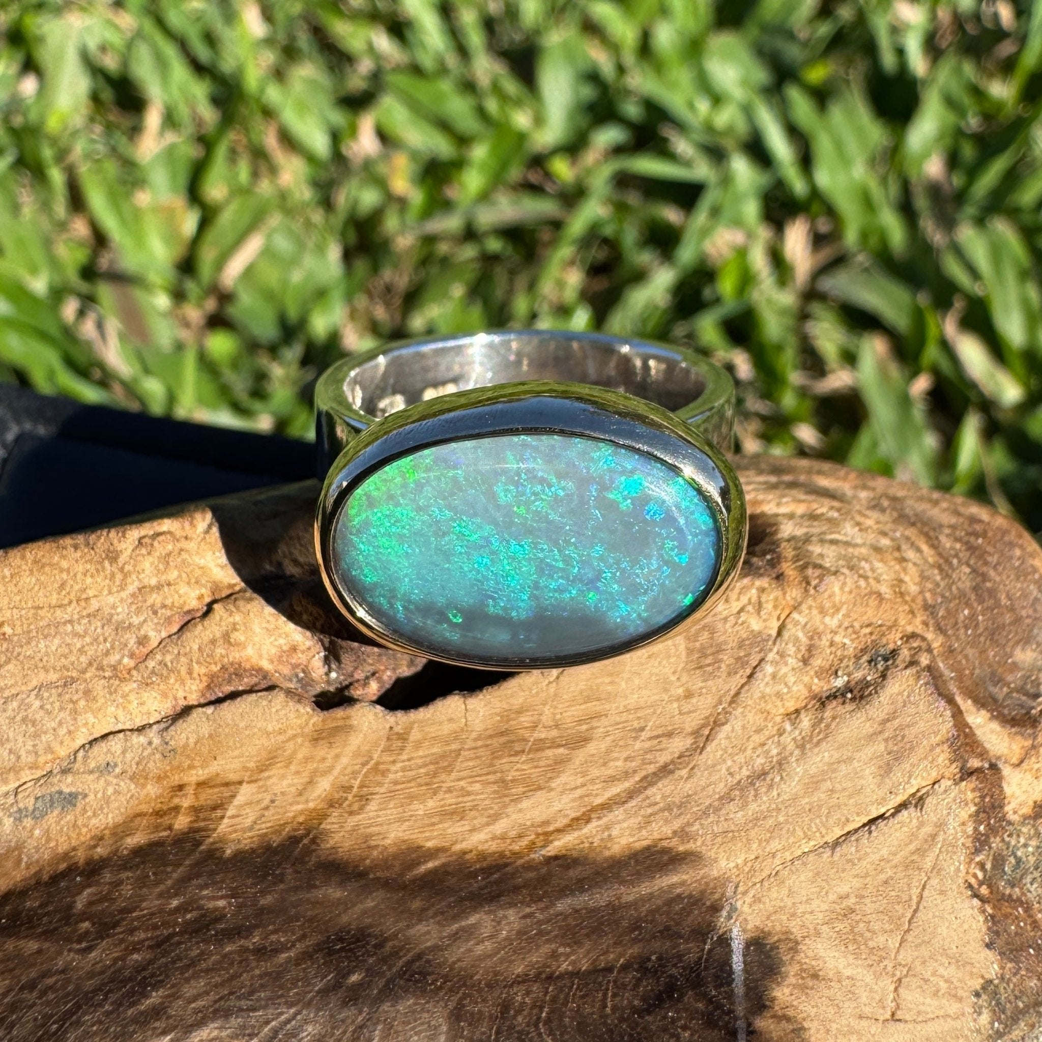 6ct Lightning Ridge Opal Ring ~ 'Bells Beach Blues' | Two-Tone 9ct Gold & 925 Sterling Silver | Solid Australian Opal
