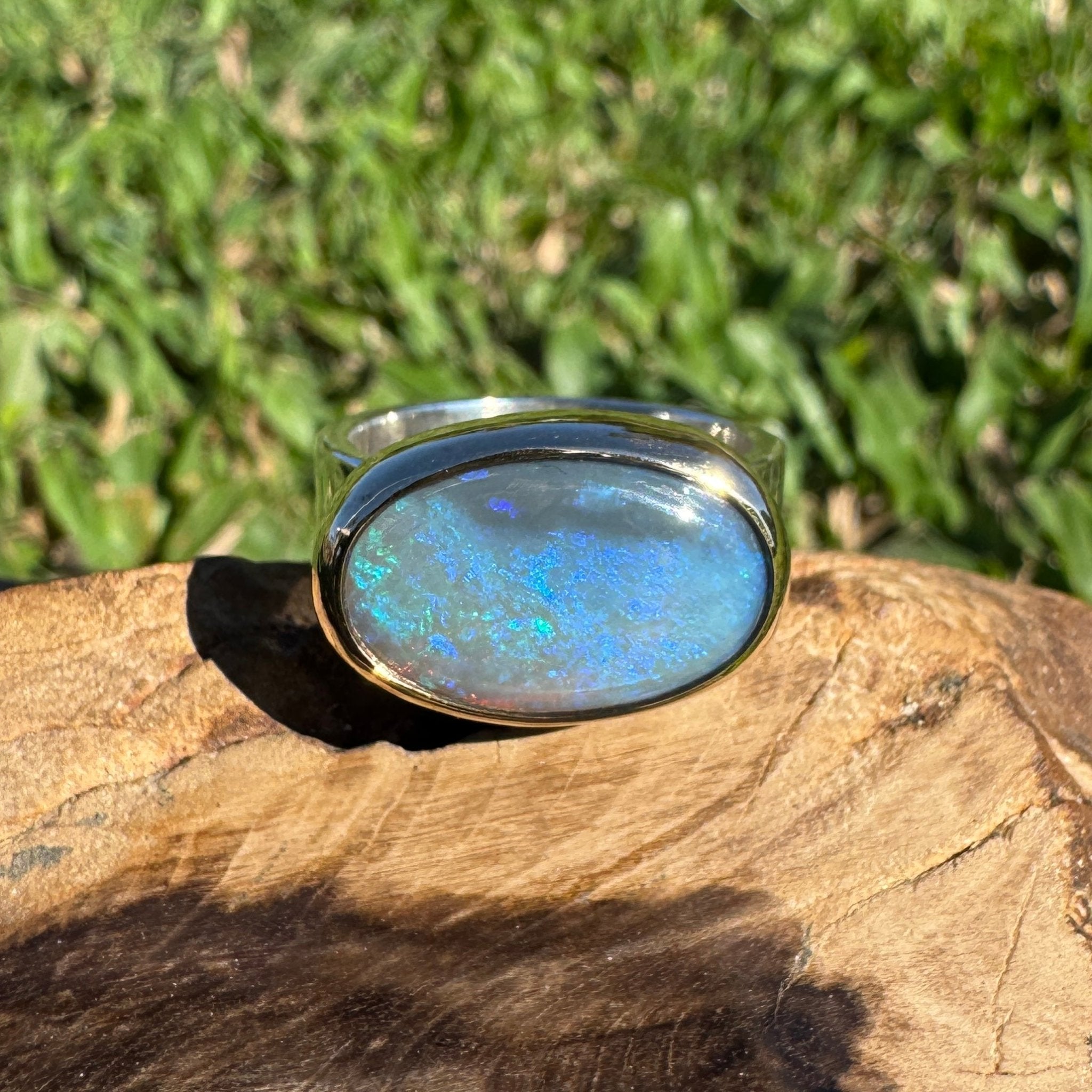 6ct Lightning Ridge Opal Ring ~ 'Bells Beach Blues' | Two-Tone 9ct Gold & 925 Sterling Silver | Solid Australian Opal