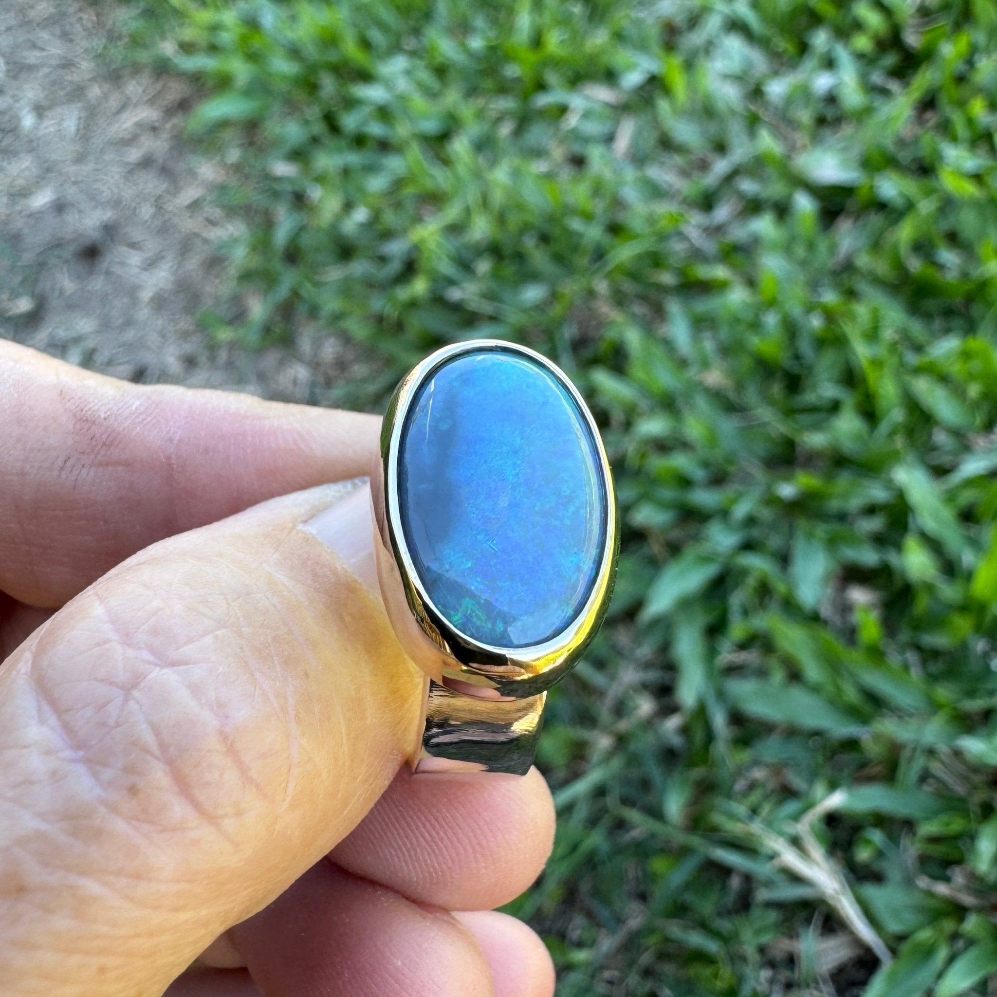 6ct Lightning Ridge Opal Ring ~ 'Bells Beach Blues' | Two-Tone 9ct Gold & 925 Sterling Silver | Solid Australian Opal