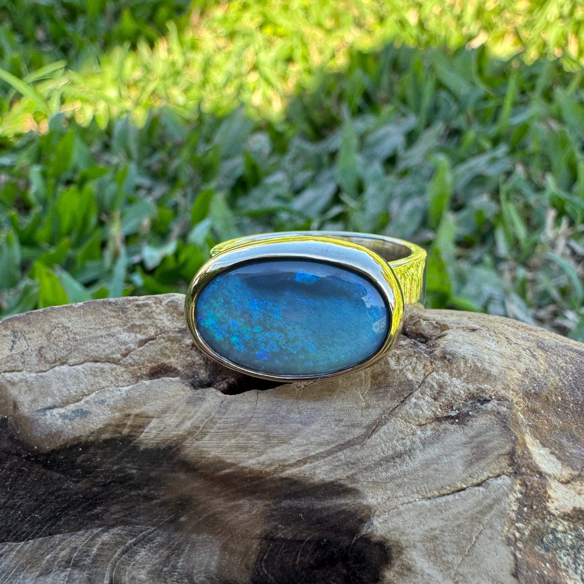 6ct Lightning Ridge Opal Ring ~ 'Bells Beach Blues' | Two-Tone 9ct Gold & 925 Sterling Silver | Solid Australian Opal