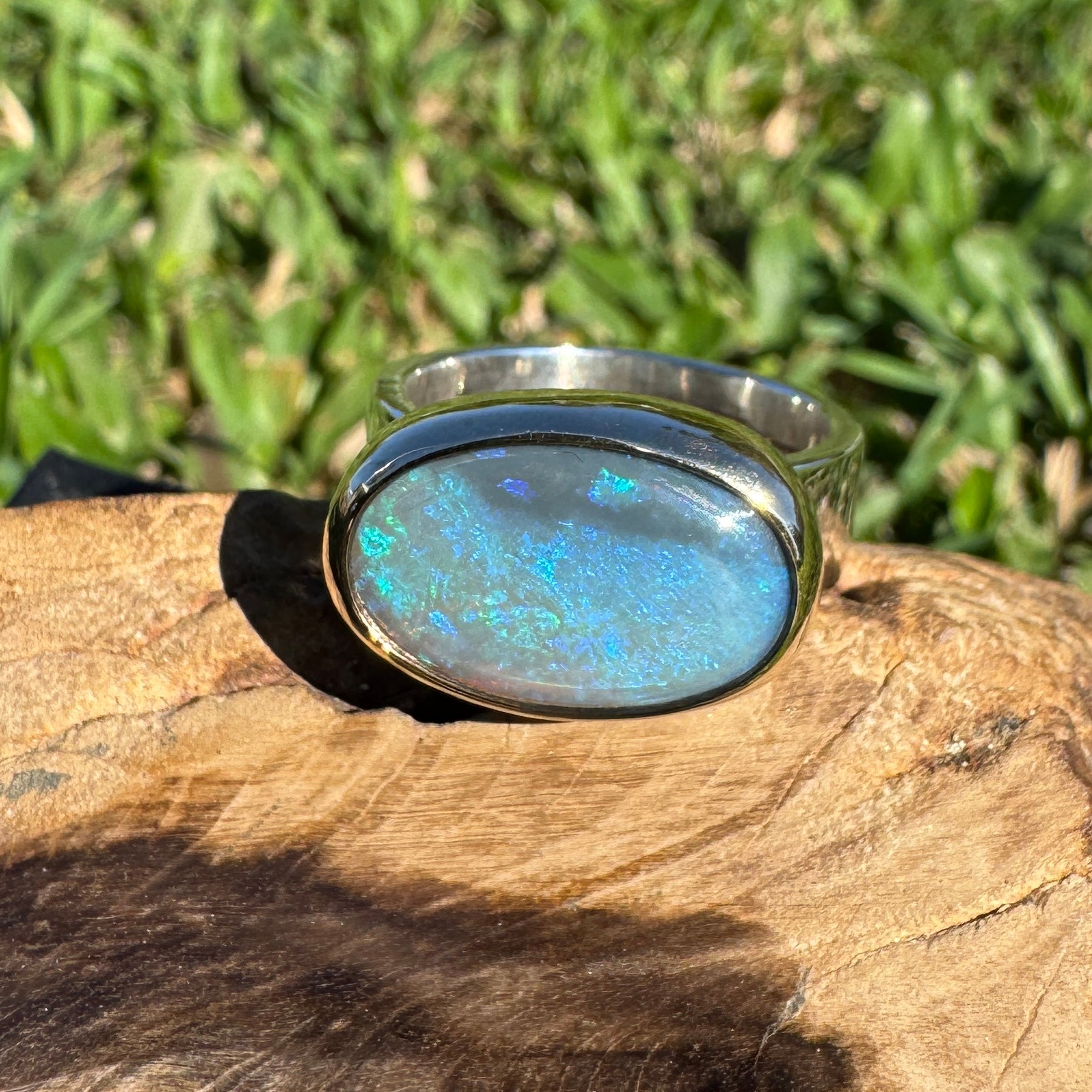 6ct Lightning Ridge Opal Ring ~ 'Bells Beach Blues' | Two-Tone 9ct Gold & 925 Sterling Silver | Solid Australian Opal
