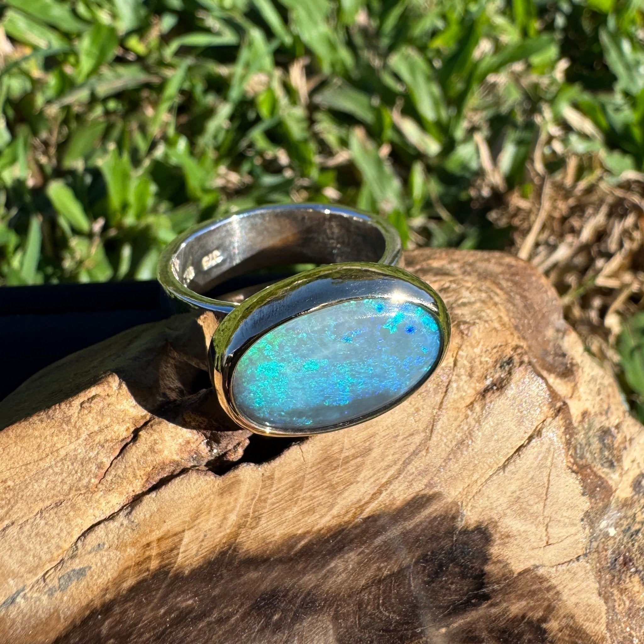 6ct Lightning Ridge Opal Ring ~ 'Bells Beach Blues' | Two-Tone 9ct Gold & 925 Sterling Silver | Solid Australian Opal