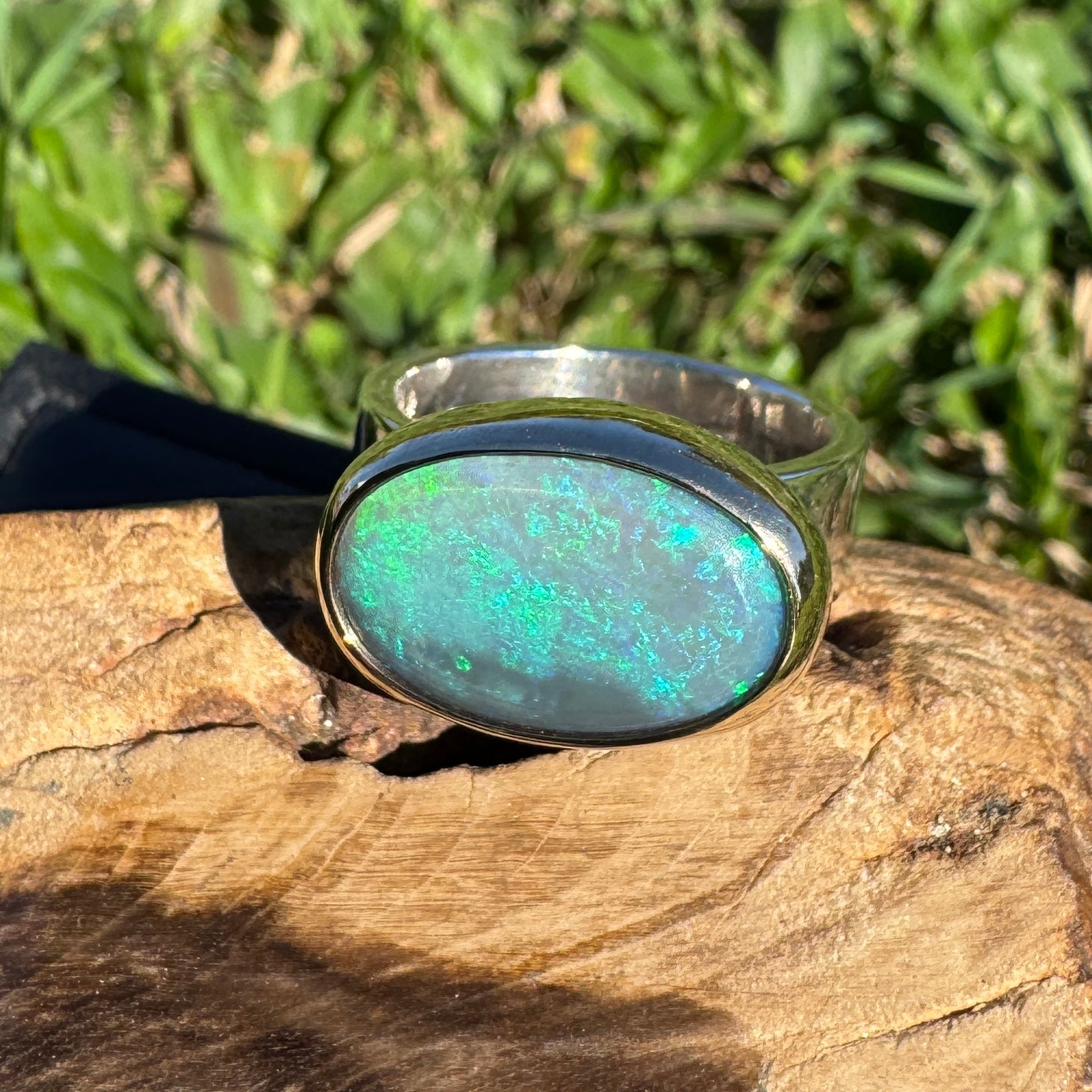6ct Lightning Ridge Opal Ring ~ 'Bells Beach Blues' | Two-Tone 9ct Gold & 925 Sterling Silver | Solid Australian Opal