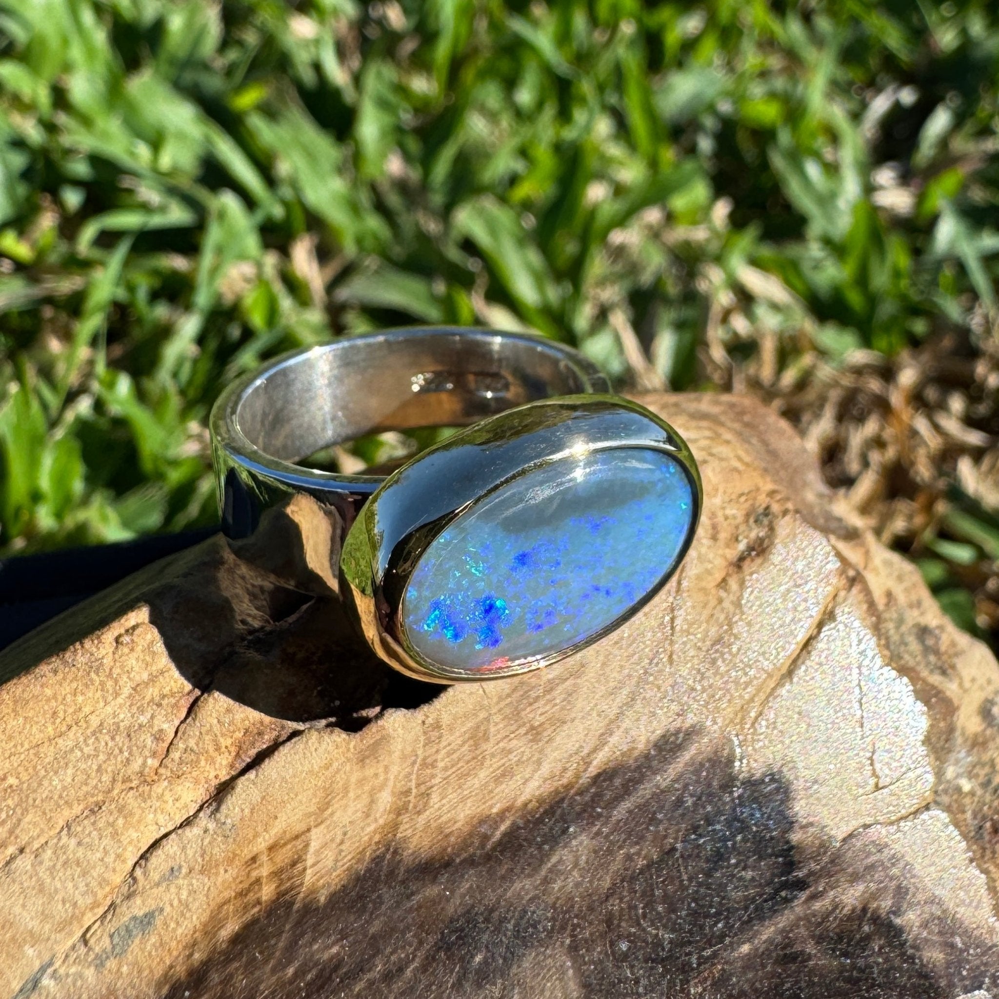 6ct Lightning Ridge Opal Ring ~ 'Bells Beach Blues' | Two-Tone 9ct Gold & 925 Sterling Silver | Solid Australian Opal