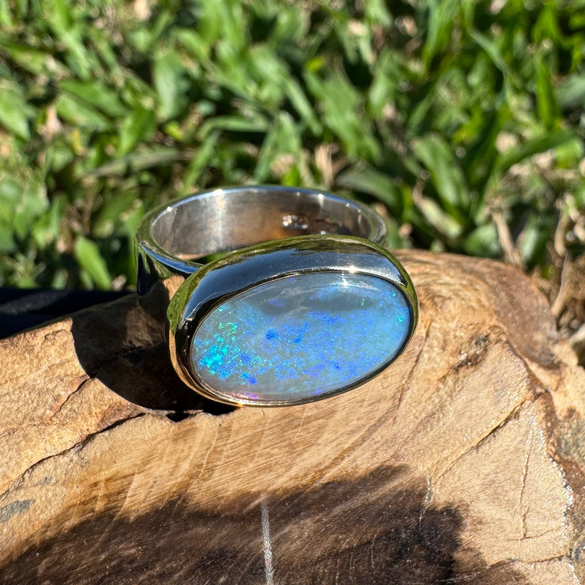 6ct Lightning Ridge Opal Ring ~ 'Bells Beach Blues' | Two-Tone 9ct Gold & 925 Sterling Silver | Solid Australian Opal