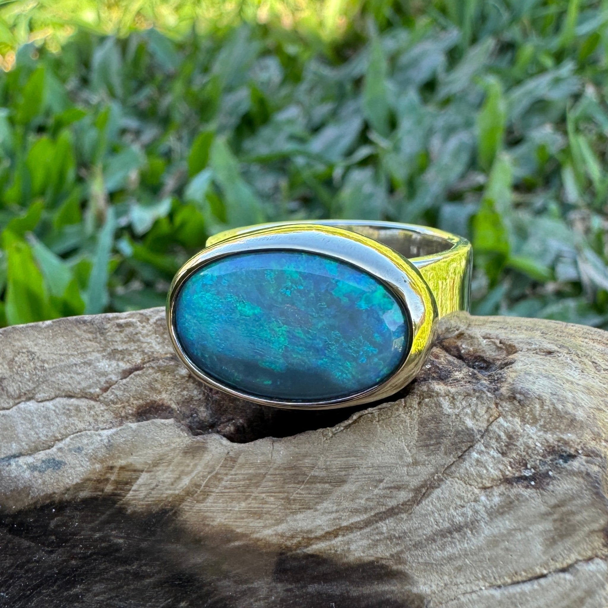 6ct Lightning Ridge Opal Ring ~ 'Bells Beach Blues' | Two-Tone 9ct Gold & 925 Sterling Silver | Solid Australian Opal