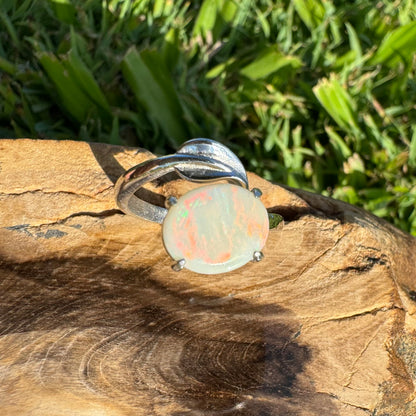 Handcrafted 2.4ct Solid Lighting Ridge Opal Sterling Silver Ring