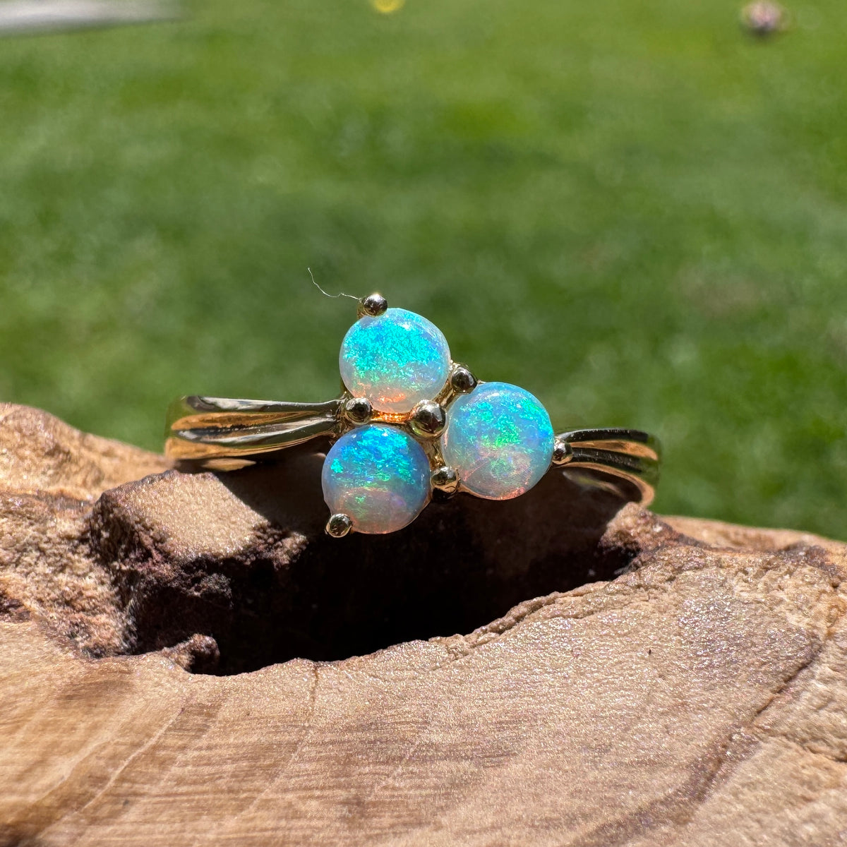0.3ct Lightning Ridge Opal Ring ~ 'Kings Canyon Trio' | 14ct Yellow Gold | Solid Australian Opal