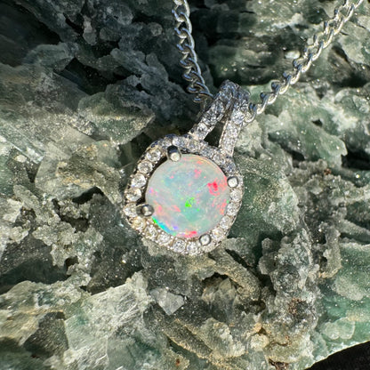 'Kimberley Glow' ~ Handcrafted 1.0ct Solid Lightning Ridge Opal and Cubic Zirconia Sterling Silver Pendant Necklace - Iona Opal Australia