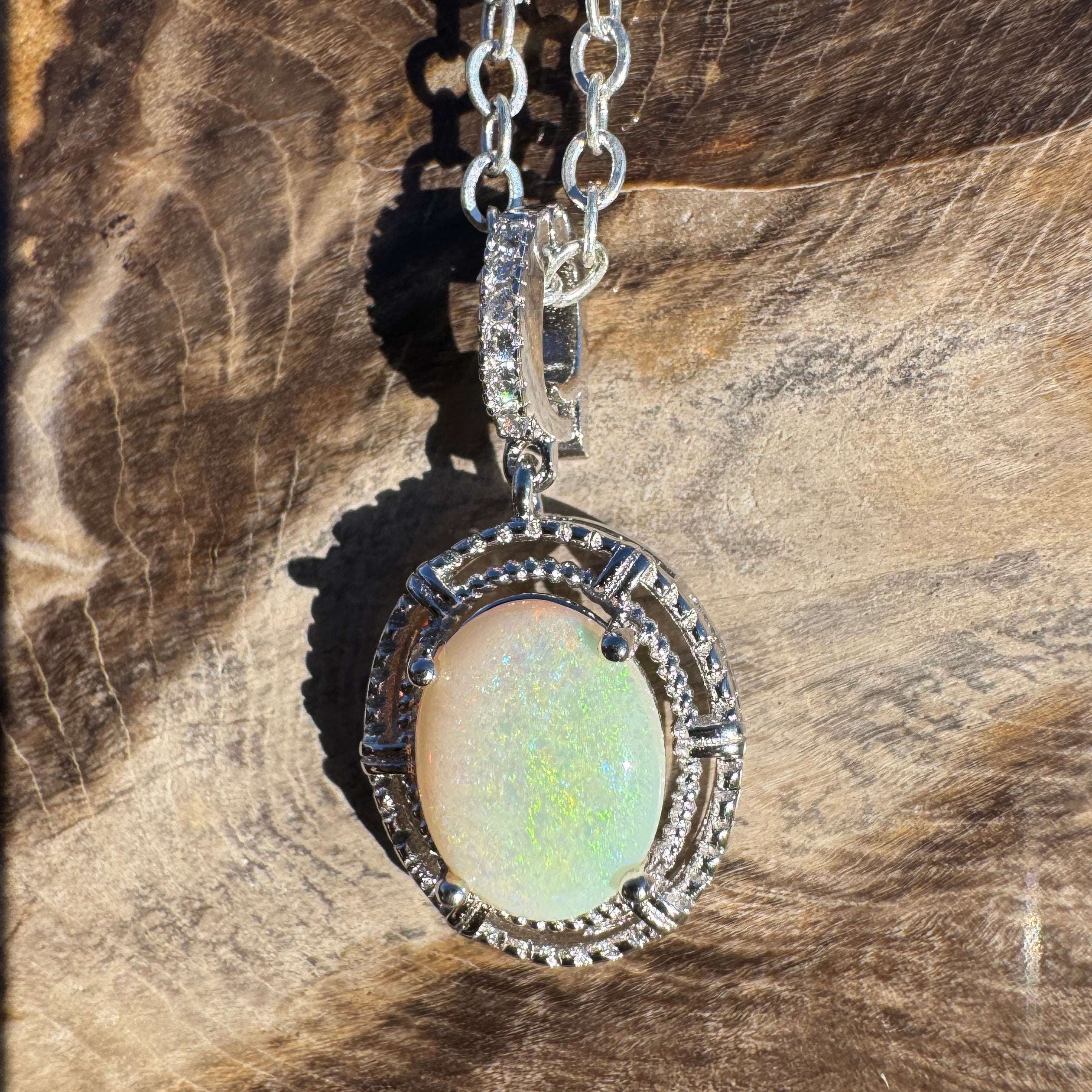 1.5ct Coober Pedy Opal Pendant Necklace ~ 'Atherton Mist' | 925 Sterling Silver | Solid Australian Opal