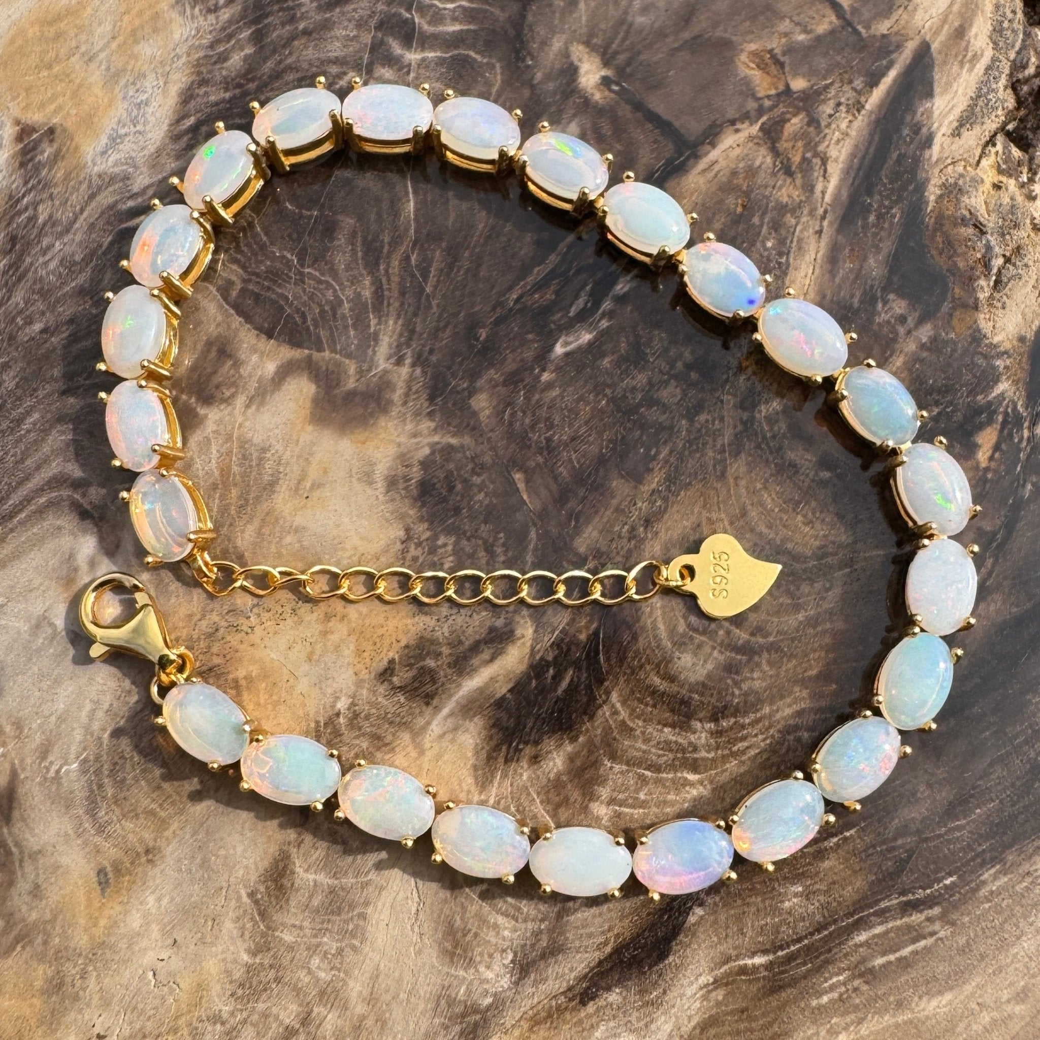 7.2ct Coober Pedy Opal Bracelet ~ 'Coral Bay Shimmer' | Yellow Gold Coated 925 Sterling Silver | Solid Australian Opal