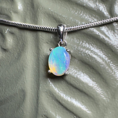 'Blue Ocean' ~ Handcrafted 0.8ct Solid Lightning Ridge Opal Sterling Silver Pendant Necklace