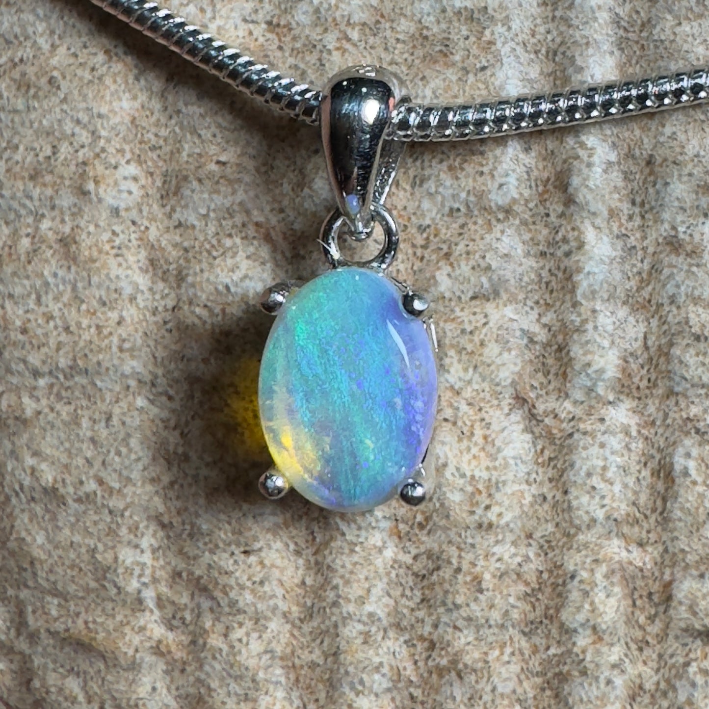 'Blue Ocean' ~ Handcrafted 0.8ct Solid Lightning Ridge Opal Sterling Silver Pendant Necklace