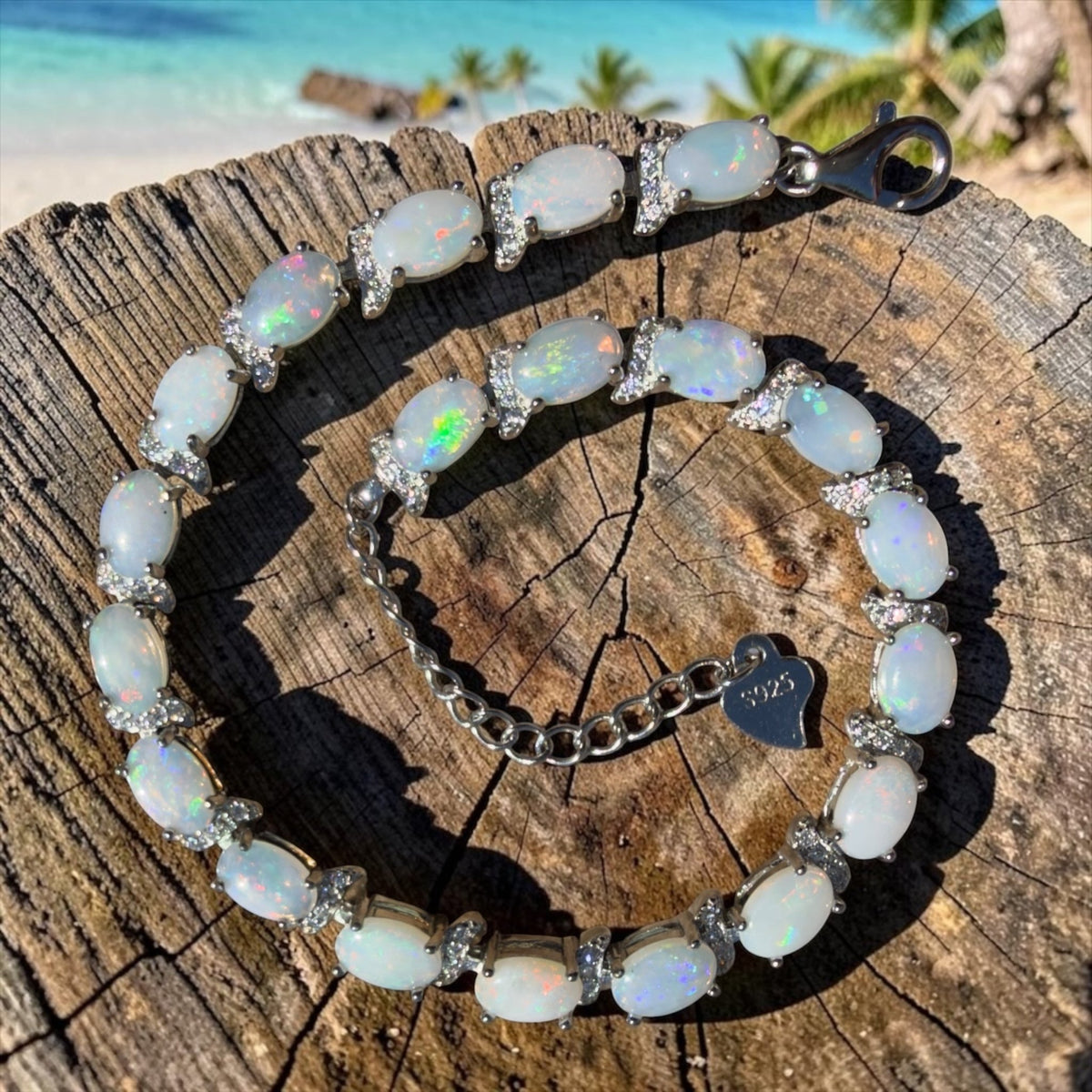 7.4ct Coober Pedy Opal Bracelet ~ 'Heron Island Rainbow' | 925 Sterling Silver | Solid Australian Opal