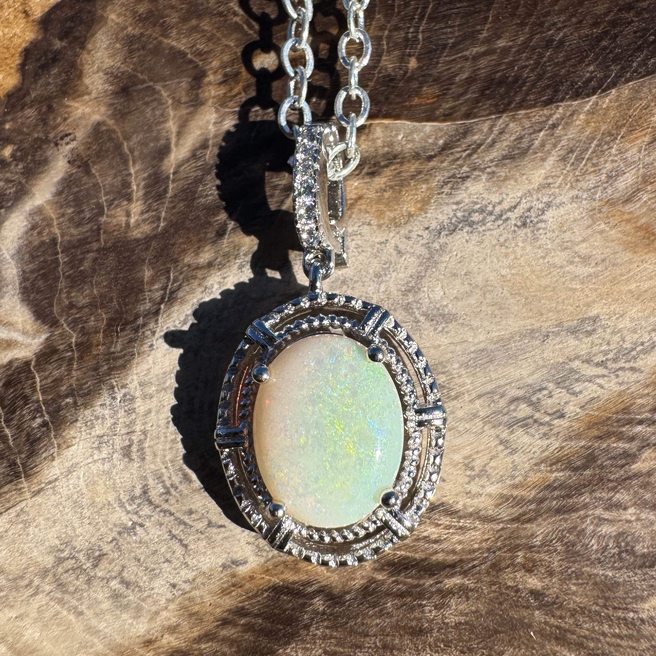 1.5ct Coober Pedy Opal Pendant Necklace ~ 'Atherton Mist' | 925 Sterling Silver | Solid Australian Opal