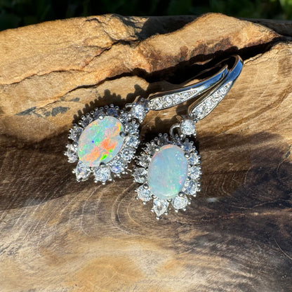 1.2ct Solid Coober Pedy Opal and Cubic Zirconia Sterling Silver Earrings