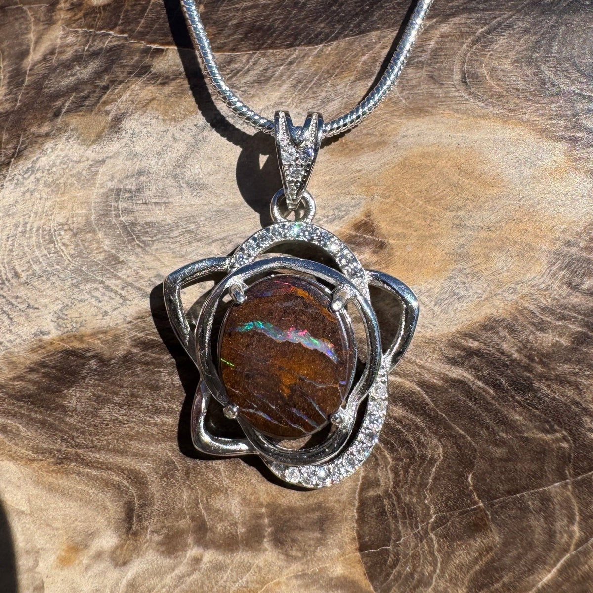 7.6ct Queensland Opal Pendant Necklace ~ 'Blue Mountains Sunset' | 925 Sterling Silver | Solid Australian Opal