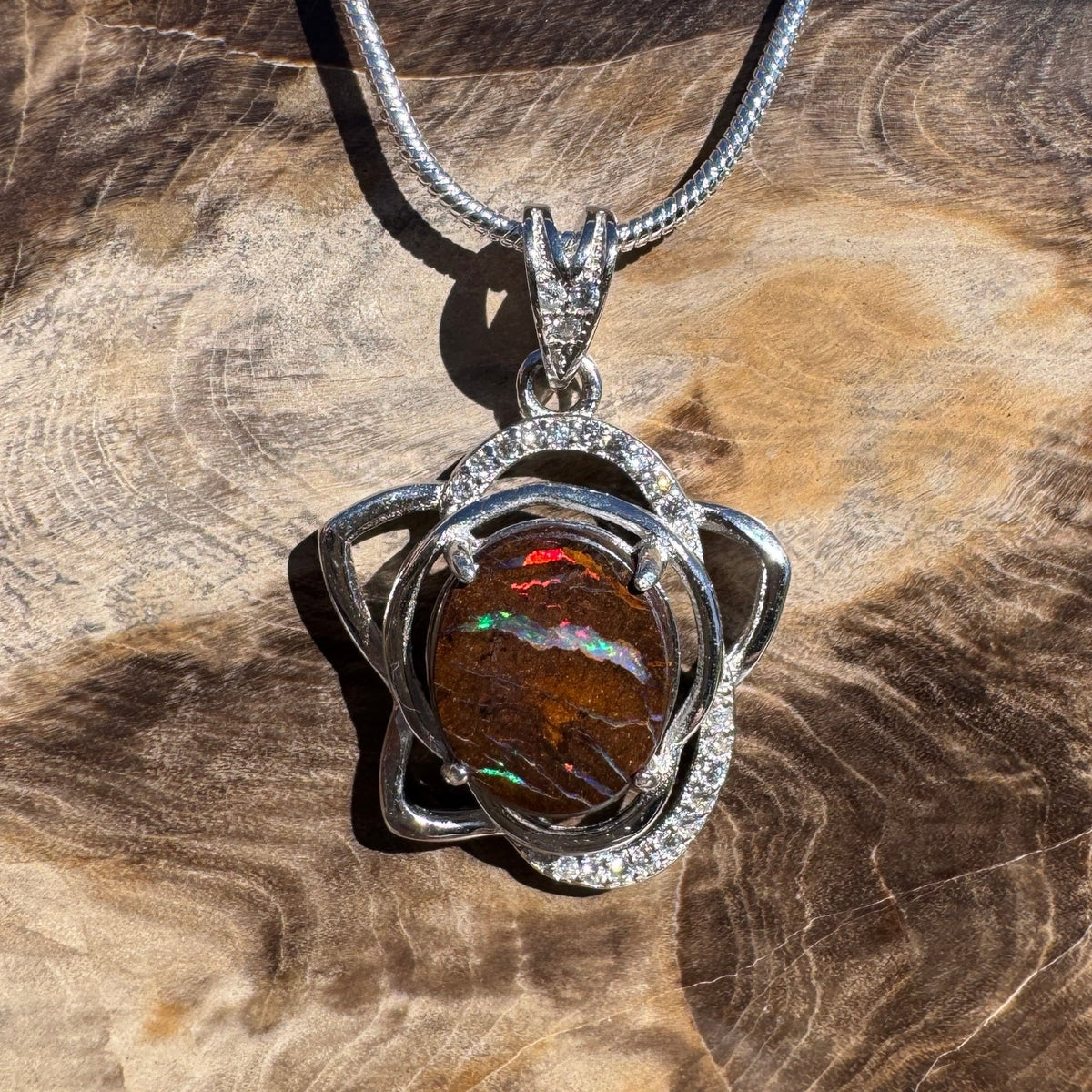 7.6ct Queensland Opal Pendant Necklace ~ 'Blue Mountains Sunset' | 925 Sterling Silver | Solid Australian Opal