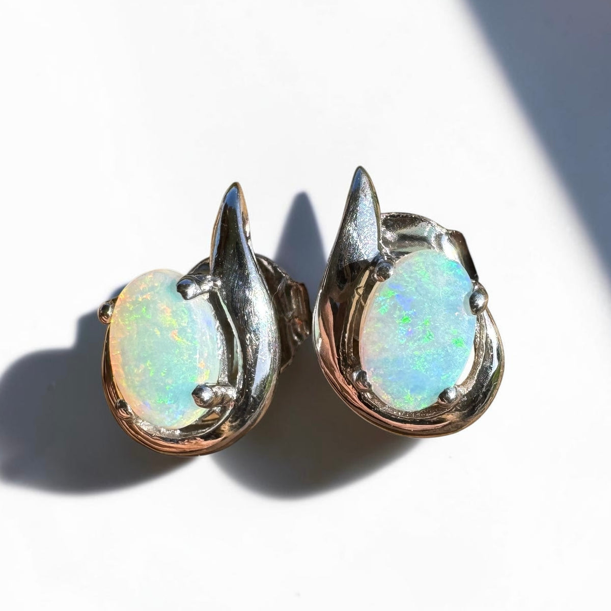 1ct Coober Pedy Opal Stud Earrings ~ 'Tidbinbilla Twin Light' | 925 Sterling Silver | Solid Australian Opal