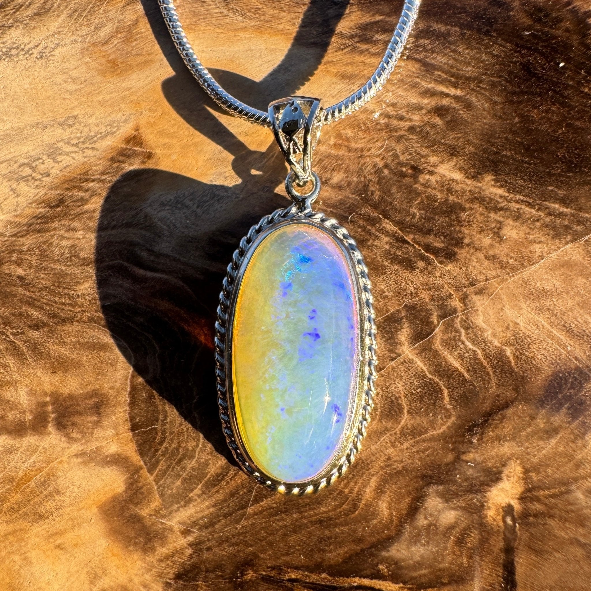 7.7ct Coober Pedy Crystal Opal Pendant Necklace ~ 'Vivonne Bay Blue' | 925 Sterling Silver | Solid Australian Opal