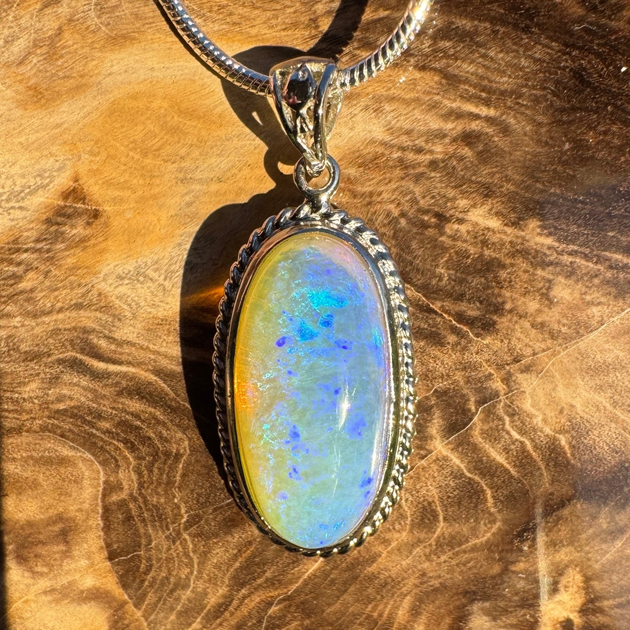 7.7ct Coober Pedy Crystal Opal Pendant Necklace ~ 'Vivonne Bay Blue' | 925 Sterling Silver | Solid Australian Opal