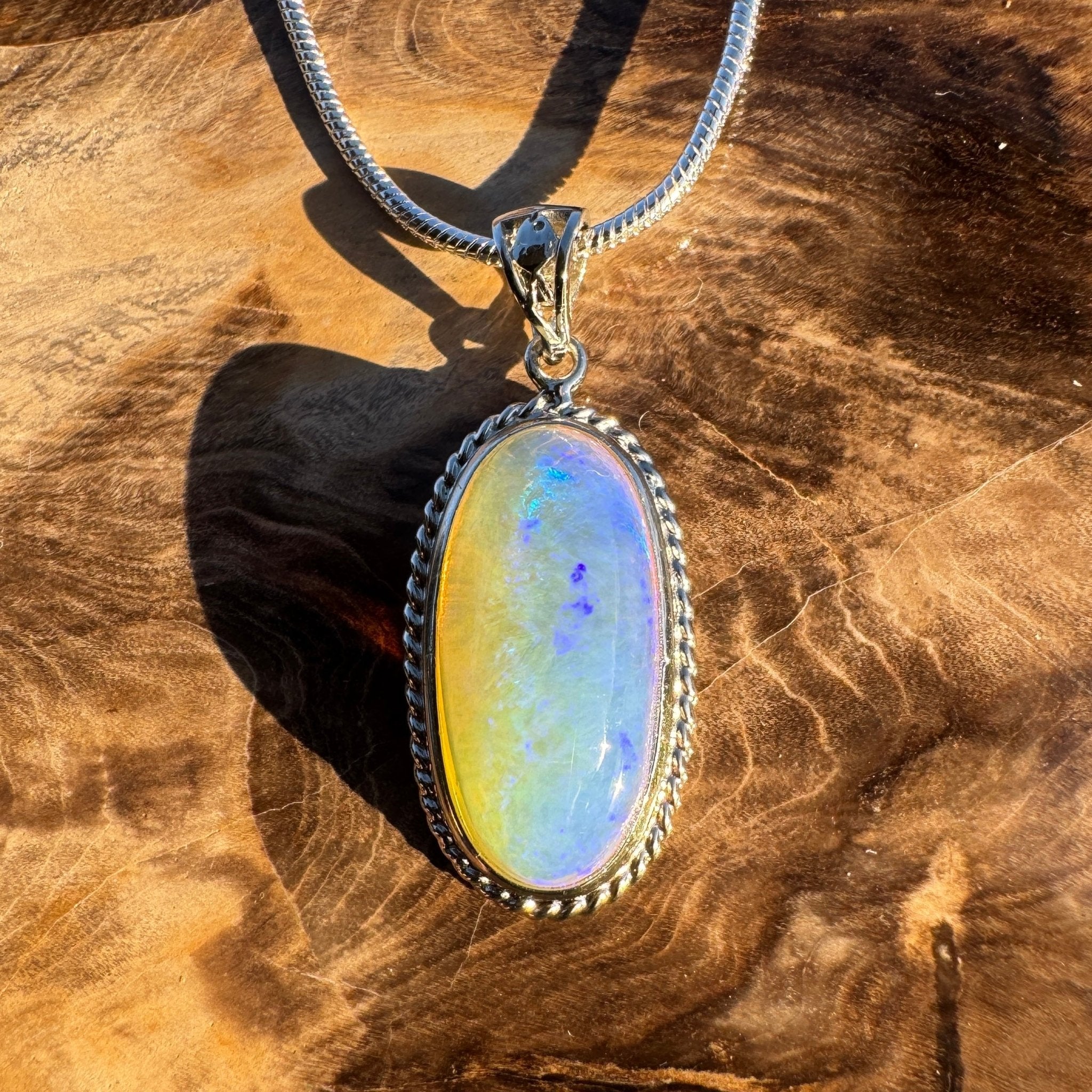 7.7ct Coober Pedy Crystal Opal Pendant Necklace ~ 'Vivonne Bay Blue' | 925 Sterling Silver | Solid Australian Opal