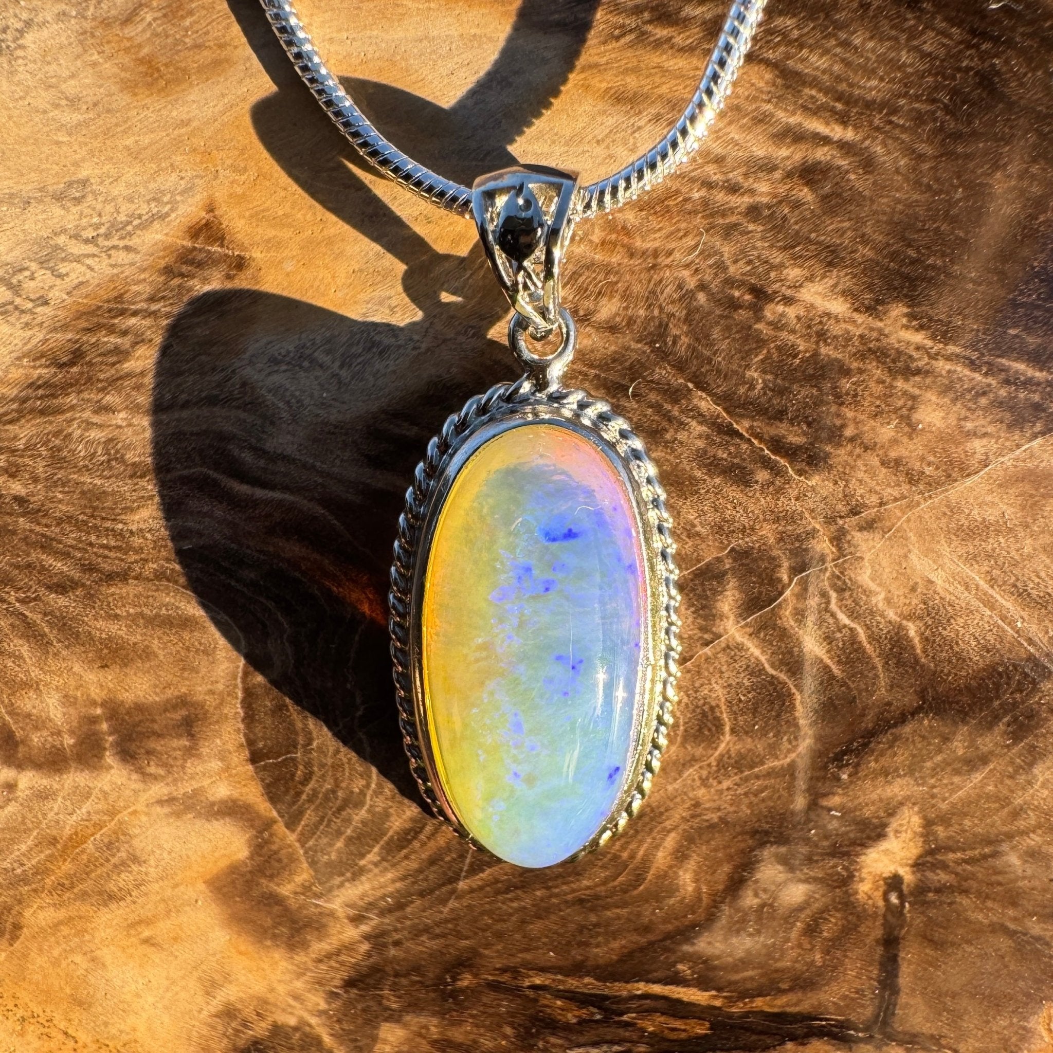 7.7ct Coober Pedy Crystal Opal Pendant Necklace ~ 'Vivonne Bay Blue' | 925 Sterling Silver | Solid Australian Opal