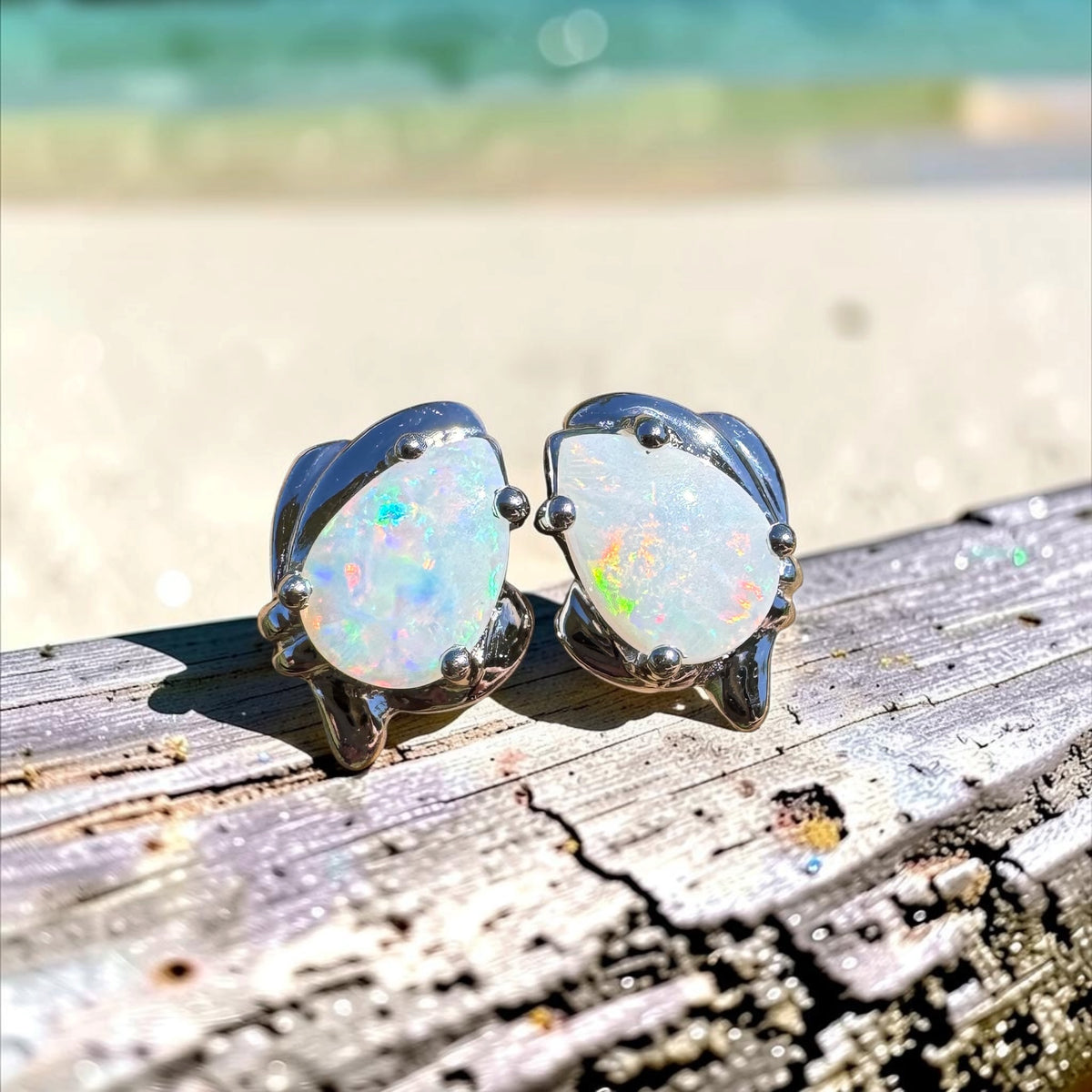 1.3ct Coober Pedy Opal Stud Earrings ~ 'Woko Spectrum' | 925 Sterling Silver | Solid Australian Opal