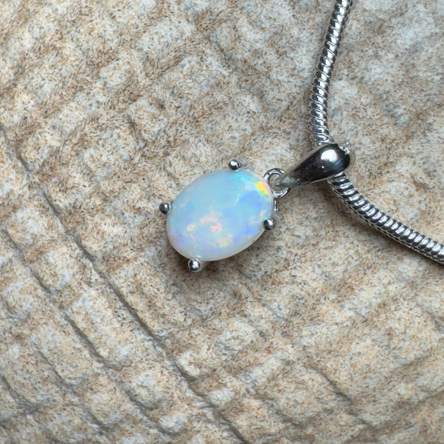 'Rainbow' ~ Handcrafted 0.8ct Solid Coober Pedy Opal Sterling Silver Pendant Necklace