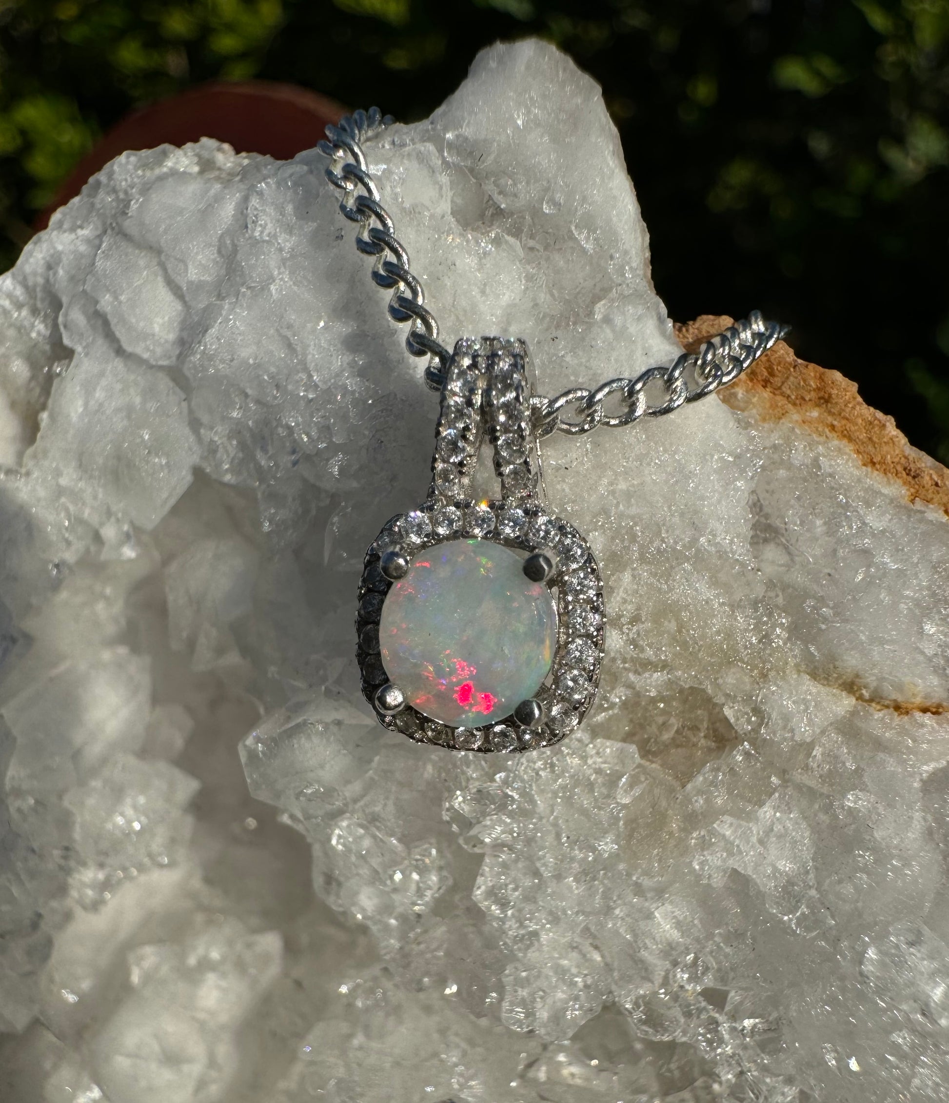 'Kimberley Glow' ~ Handcrafted 1.0ct Solid Lightning Ridge Opal and Cubic Zirconia Sterling Silver Pendant Necklace - Iona Opal Australia