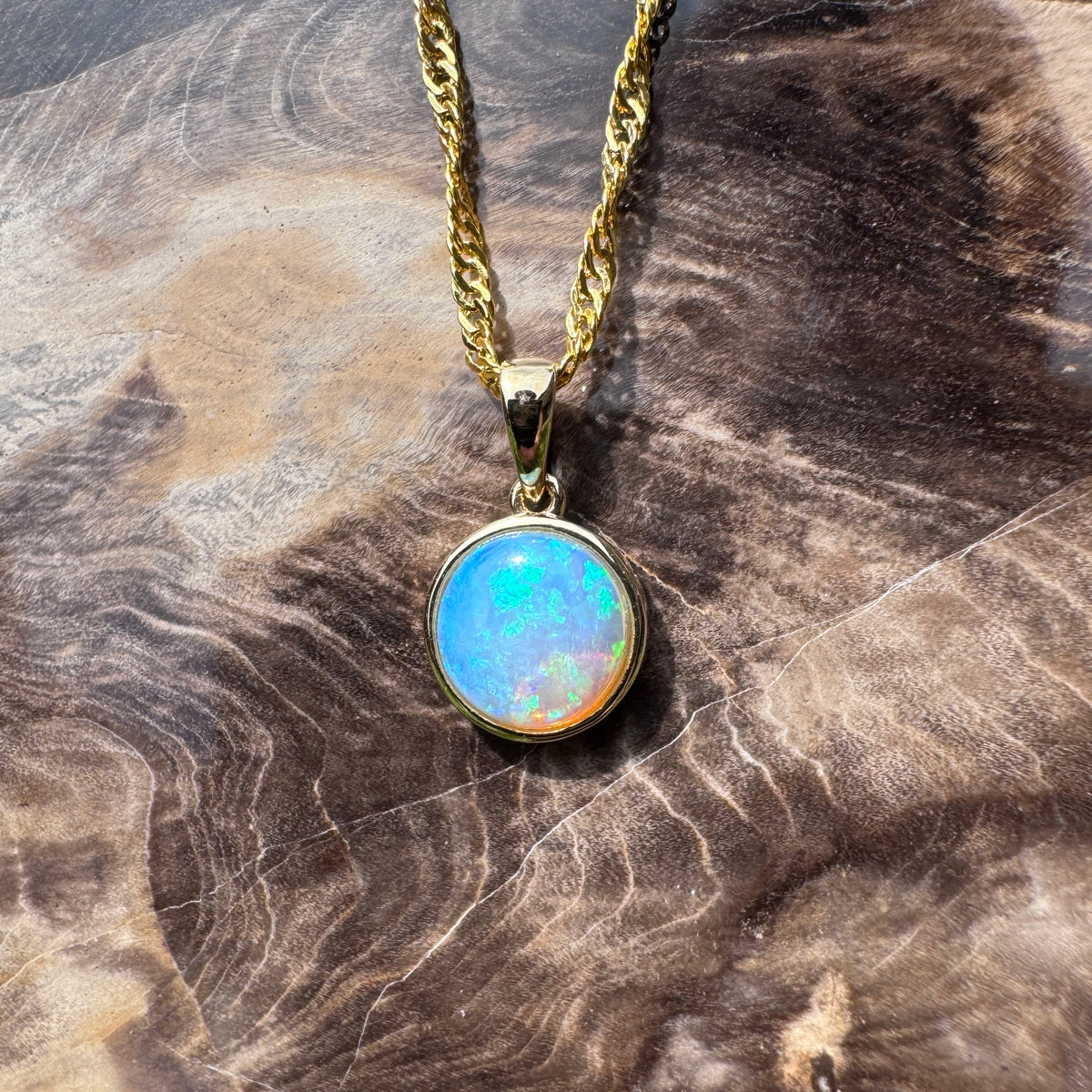 1.1ct Lightning Ridge Opal Pendant Necklace ~ 'Katherine Gorge Greens' | 14ct Yellow Gold | Solid Australian Opal