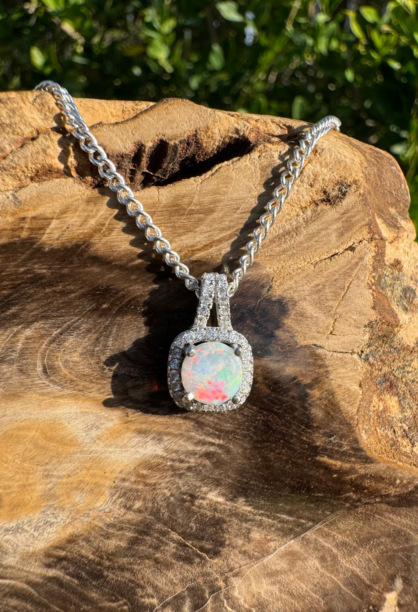 'Kimberley Glow' ~ Handcrafted 1.0ct Solid Lightning Ridge Opal and Cubic Zirconia Sterling Silver Pendant Necklace - Iona Opal Australia