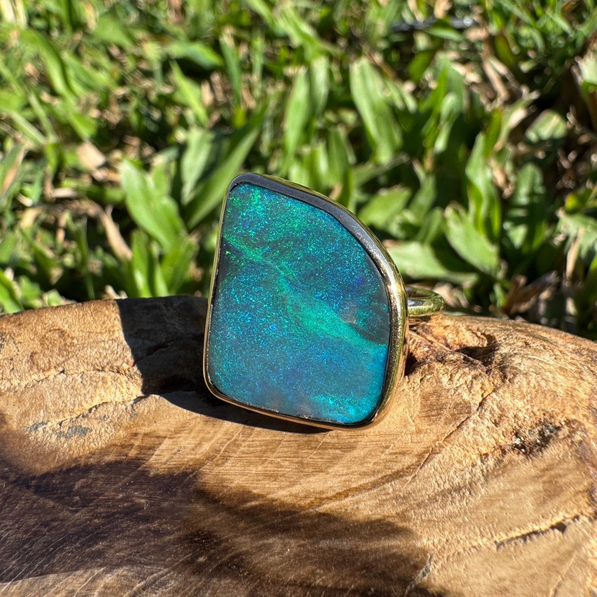 8.05ct Australian Solid Natural Black Lightning Ridge Opal Ring ~ 'Marlborough Marine' | 10ct Yellow Gold | Solid Australian Opal