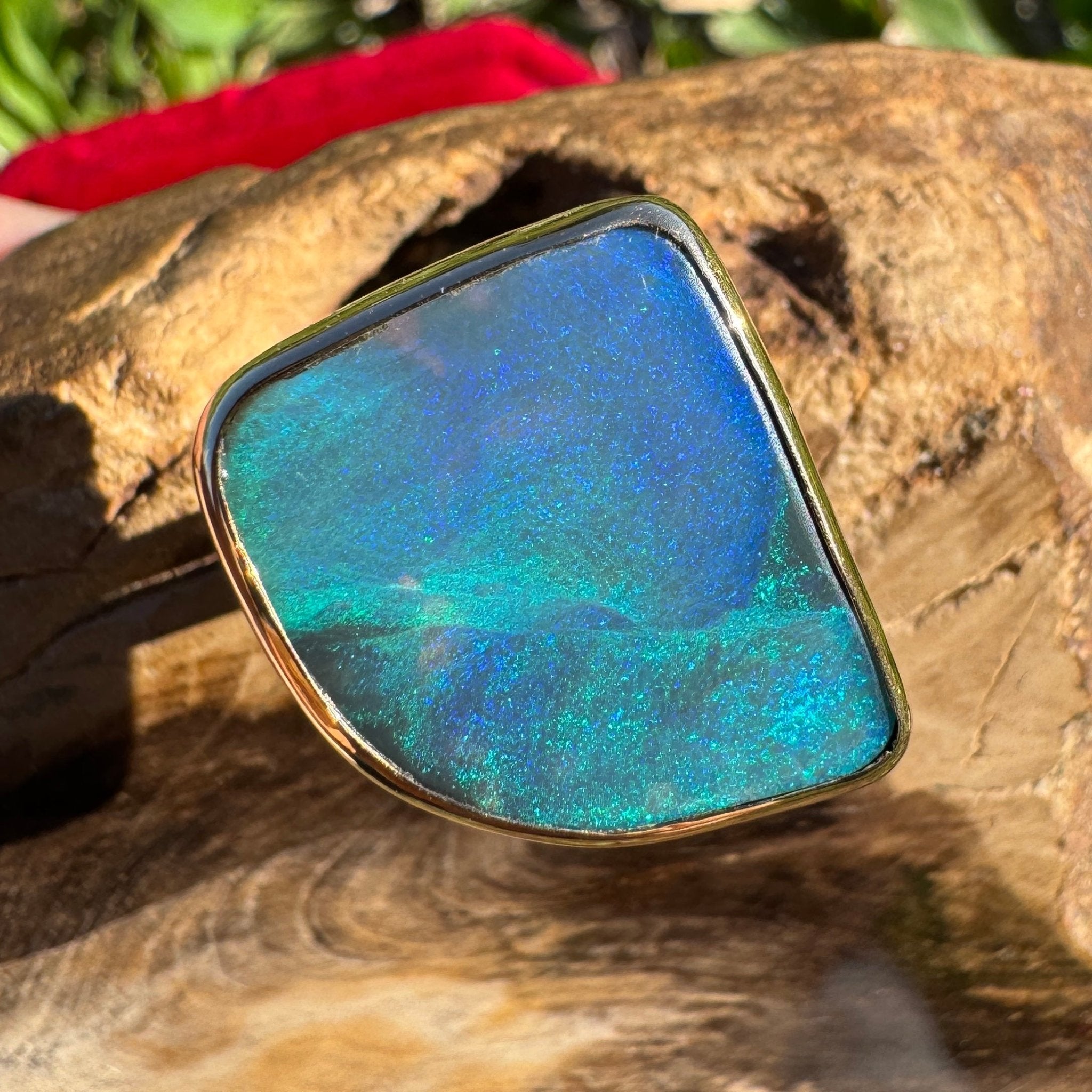 8.05ct Australian Solid Natural Black Lightning Ridge Opal Ring ~ 'Marlborough Marine' | 10ct Yellow Gold | Solid Australian Opal