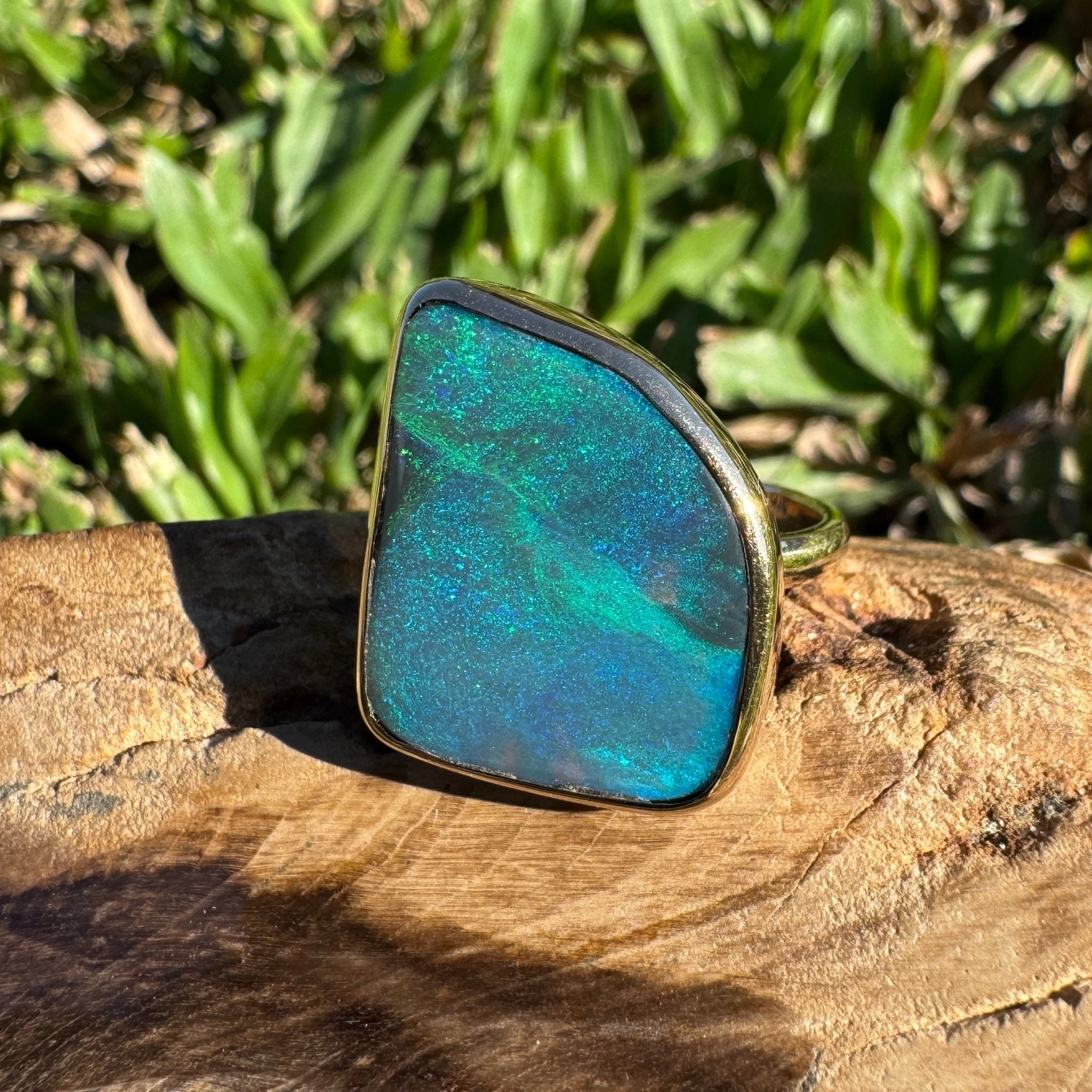 8.05ct Australian Solid Natural Black Lightning Ridge Opal Ring ~ 'Marlborough Marine' | 10ct Yellow Gold | Solid Australian Opal
