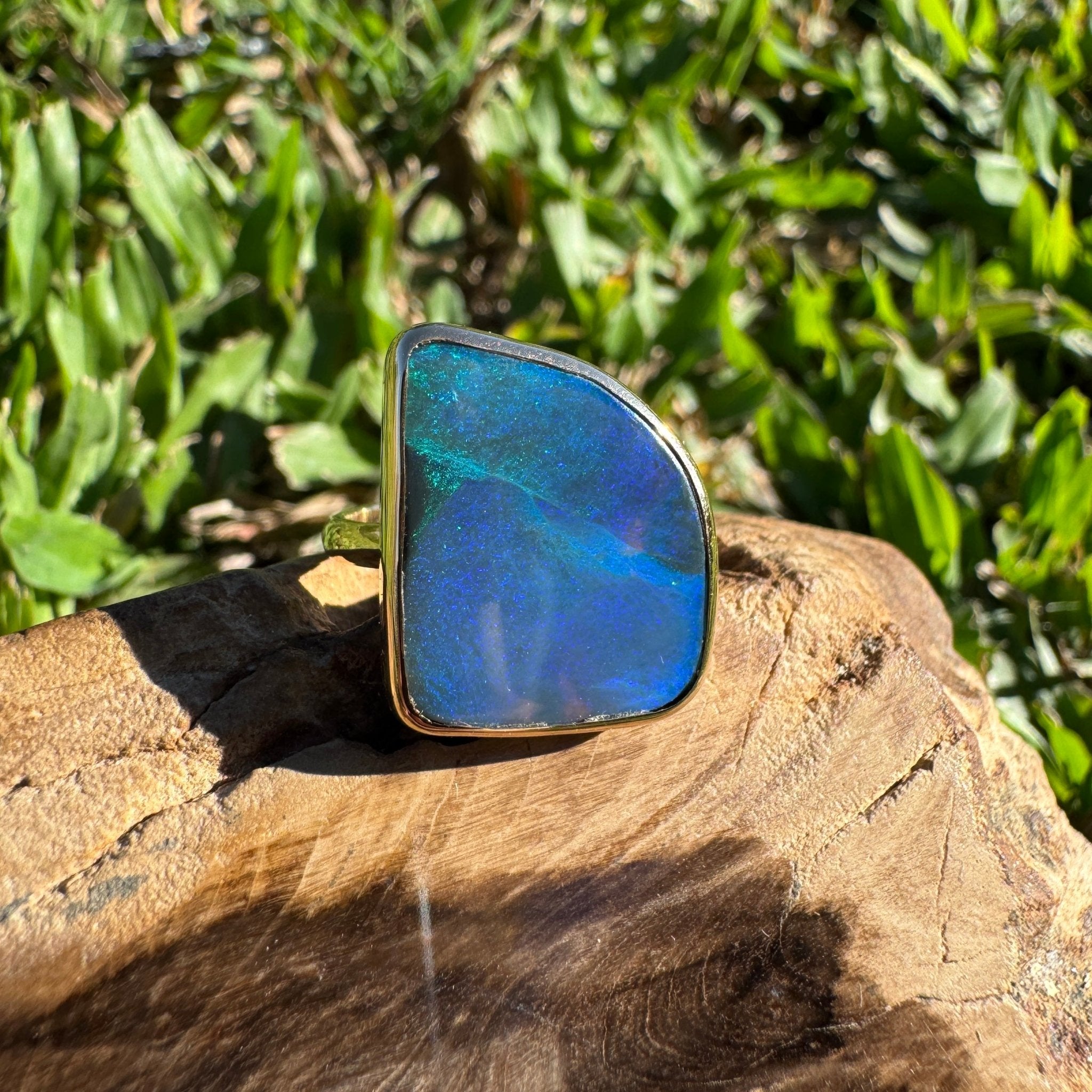 8.05ct Australian Solid Natural Black Lightning Ridge Opal Ring ~ 'Marlborough Marine' | 10ct Yellow Gold | Solid Australian Opal