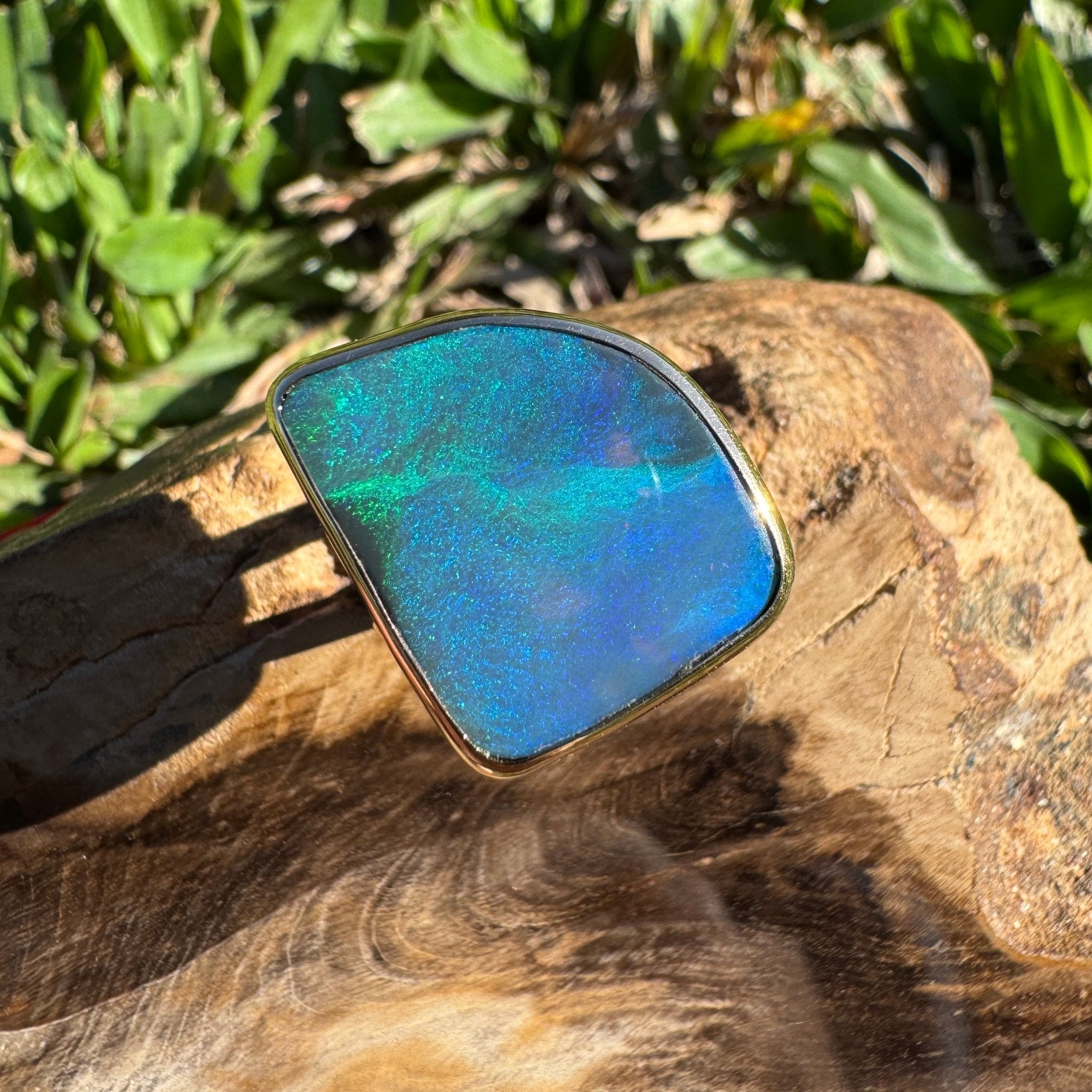 8.05ct Australian Solid Natural Black Lightning Ridge Opal Ring ~ 'Marlborough Marine' | 10ct Yellow Gold | Solid Australian Opal