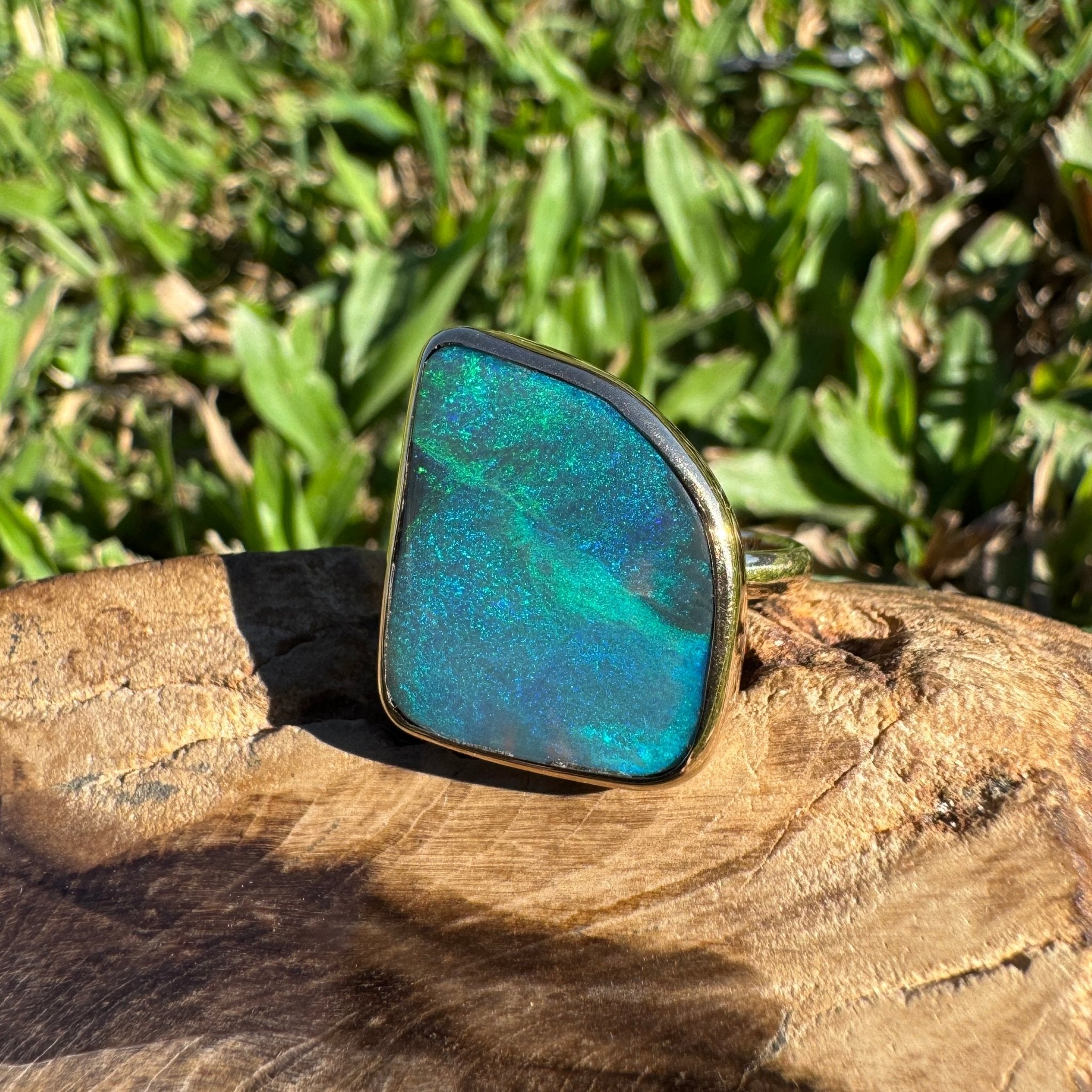 8.05ct Australian Solid Natural Black Lightning Ridge Opal Ring ~ 'Marlborough Marine' | 10ct Yellow Gold | Solid Australian Opal