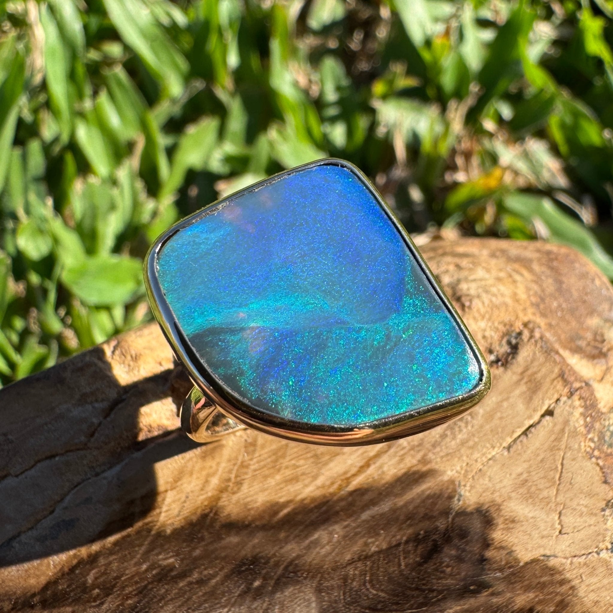 8.05ct Australian Solid Natural Black Lightning Ridge Opal Ring ~ 'Marlborough Marine' | 10ct Yellow Gold | Solid Australian Opal