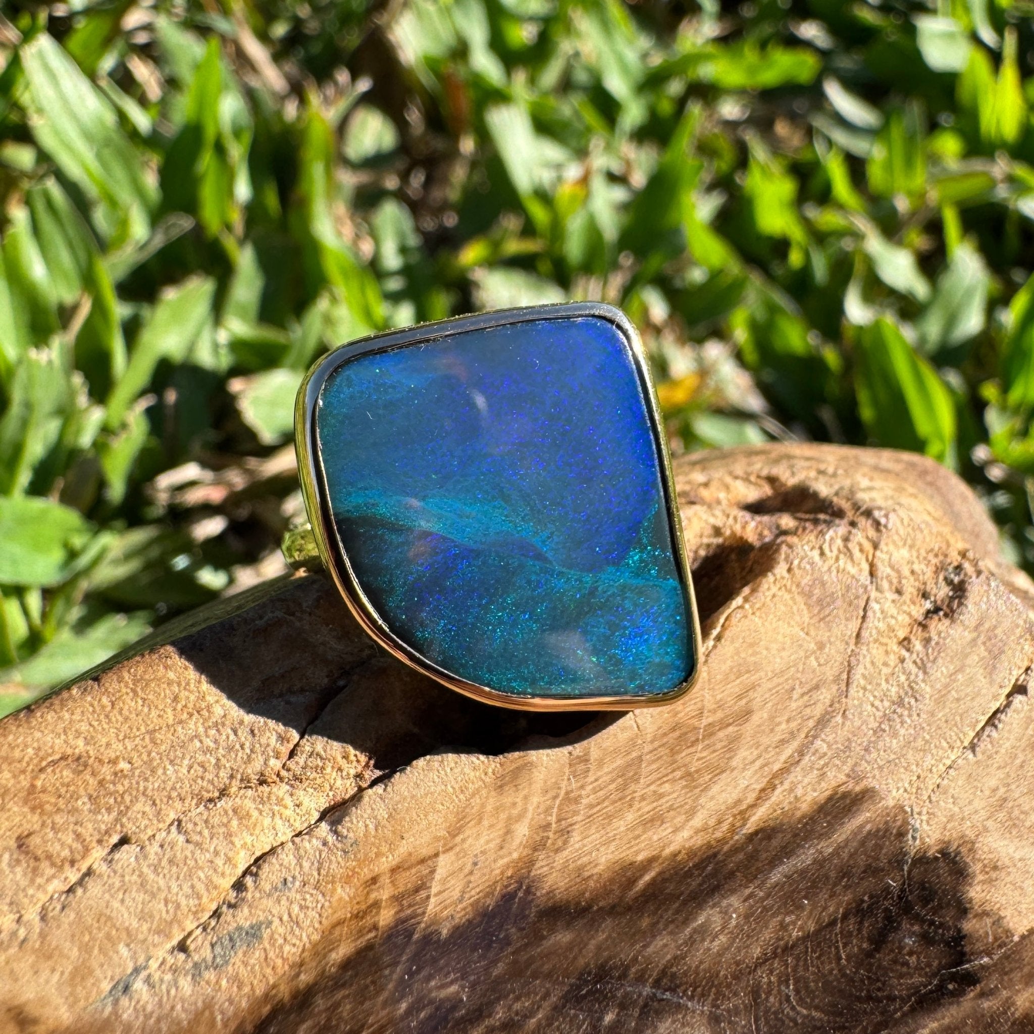 8.05ct Australian Solid Natural Black Lightning Ridge Opal Ring ~ 'Marlborough Marine' | 10ct Yellow Gold | Solid Australian Opal