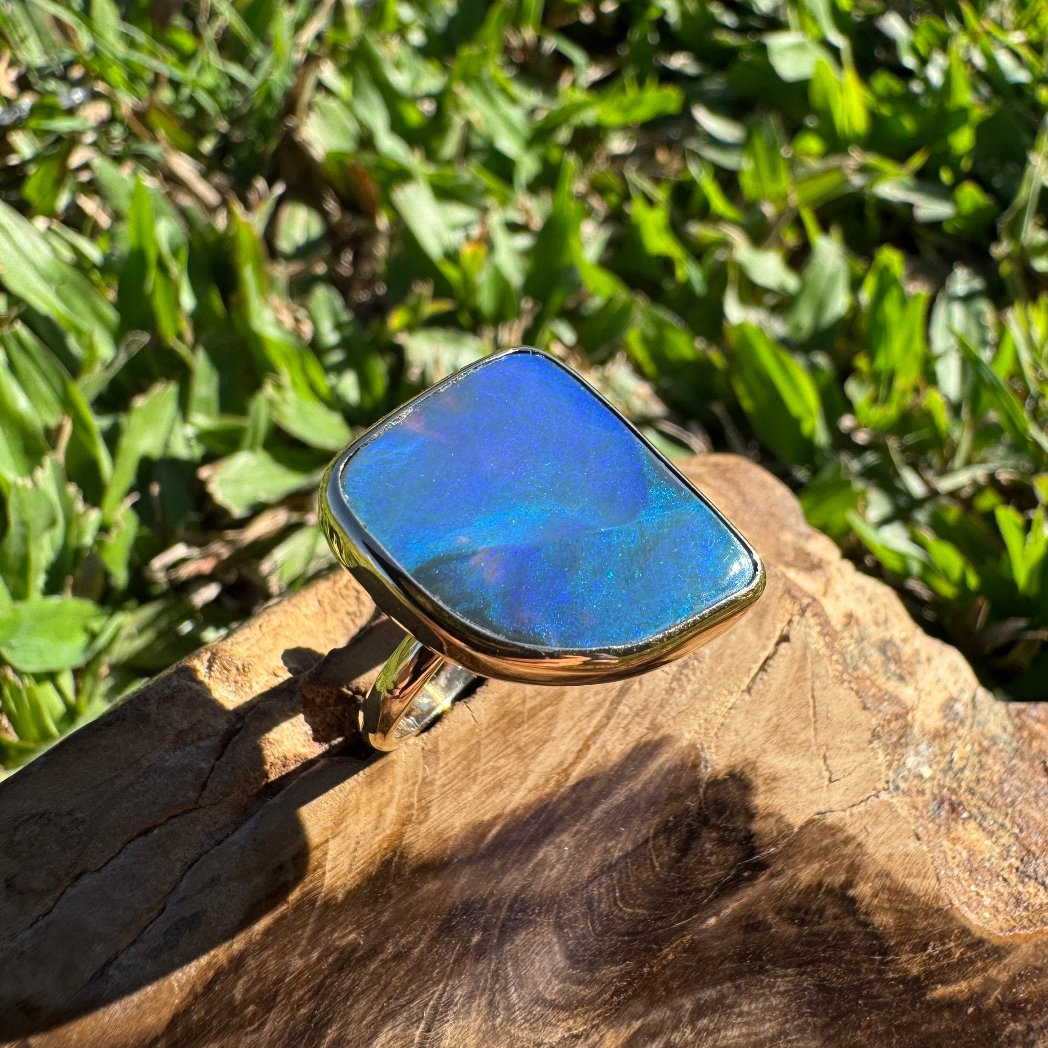 8.05ct Australian Solid Natural Black Lightning Ridge Opal Ring ~ 'Marlborough Marine' | 10ct Yellow Gold | Solid Australian Opal