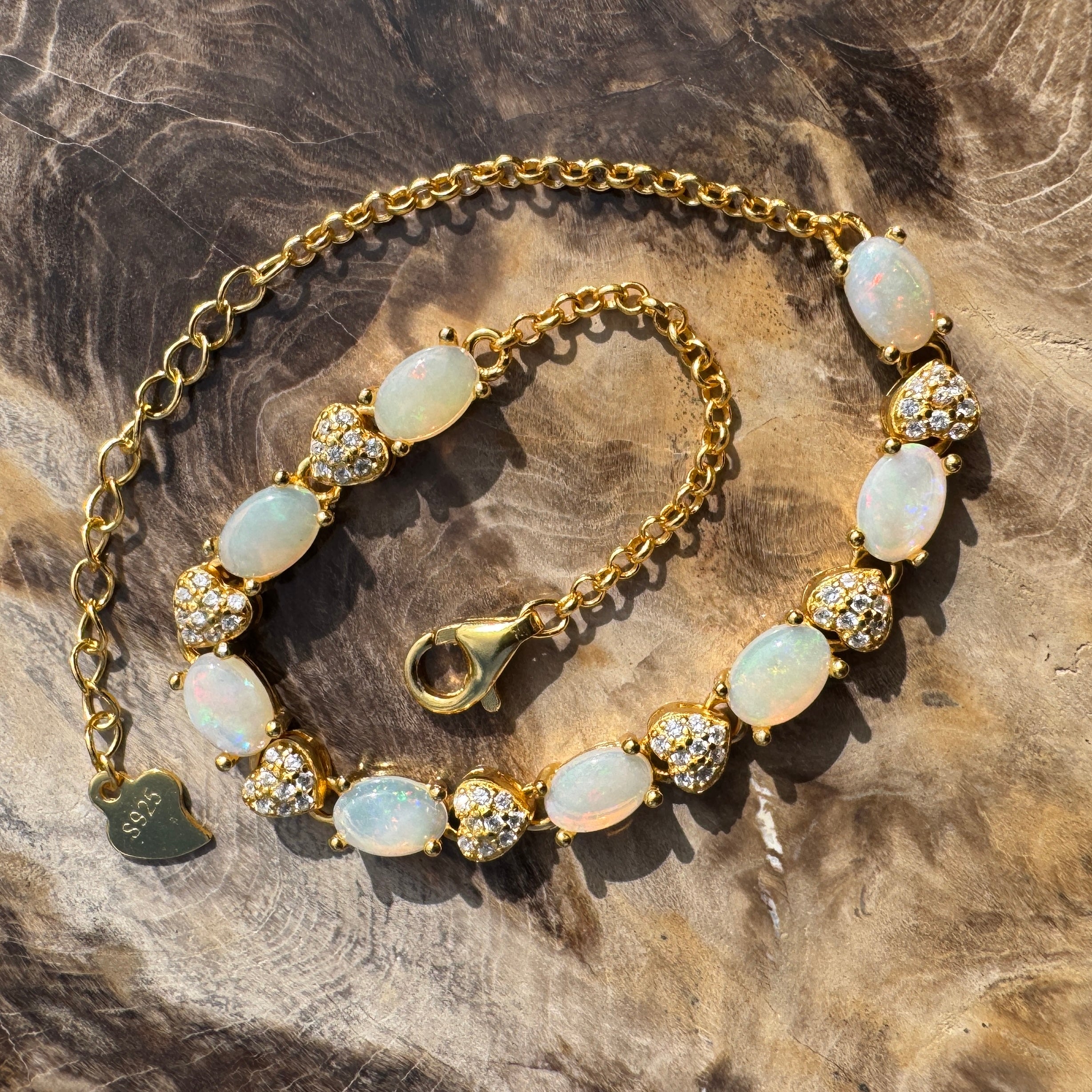 2.4ct Coober Pedy Opal Bracelet ~ 'Freo Gold Flare' | Gold Coated 925 Sterling Silver | Solid Australian Opal