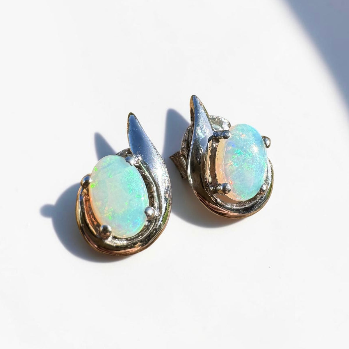 1ct Coober Pedy Opal Stud Earrings ~ 'Tidbinbilla Twin Light' | 925 Sterling Silver | Solid Australian Opal